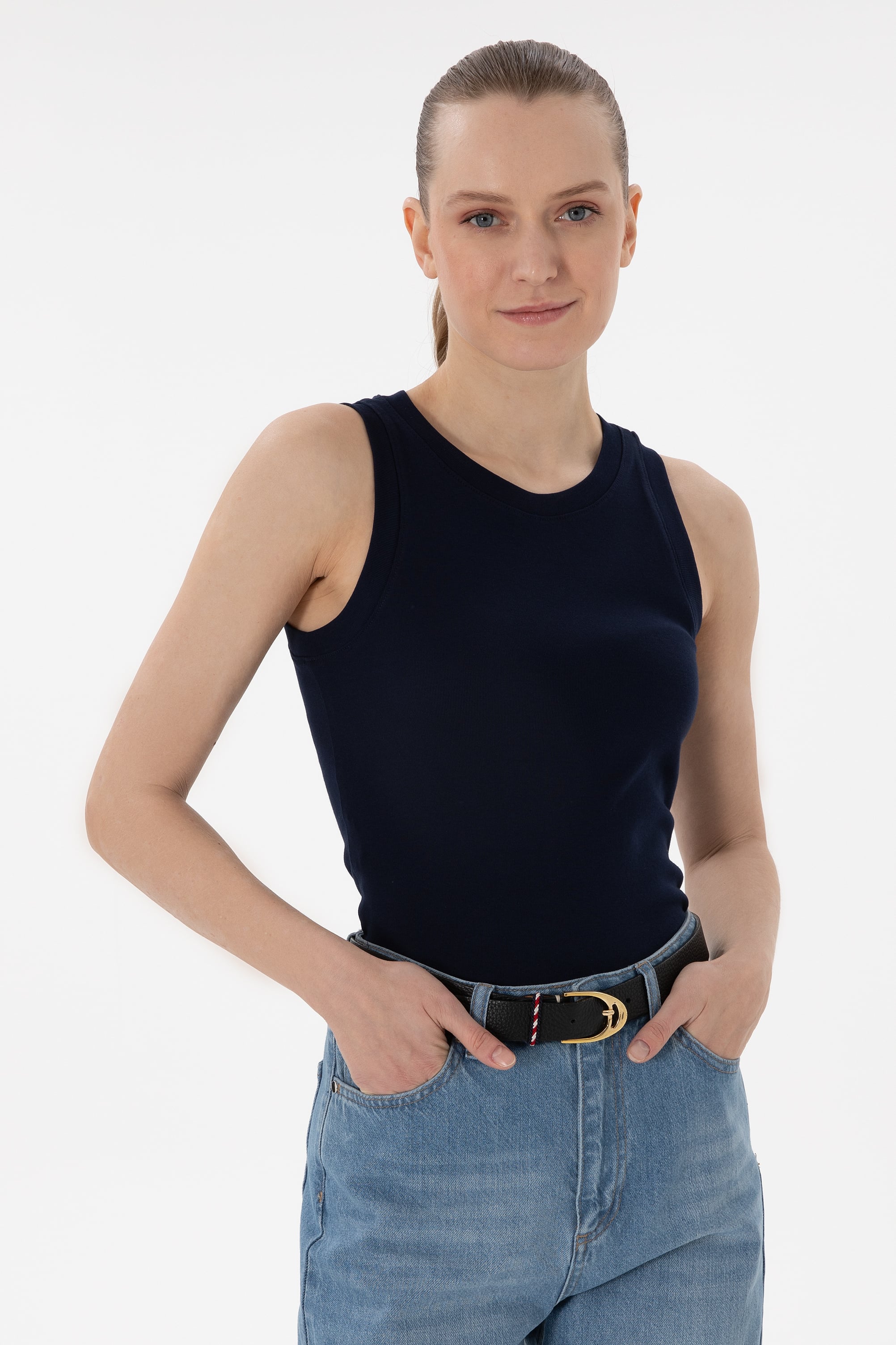 تی شرت یقه گرد لاجورد Ex.Slim زنانه یو اس پولو | US POLO ASSN