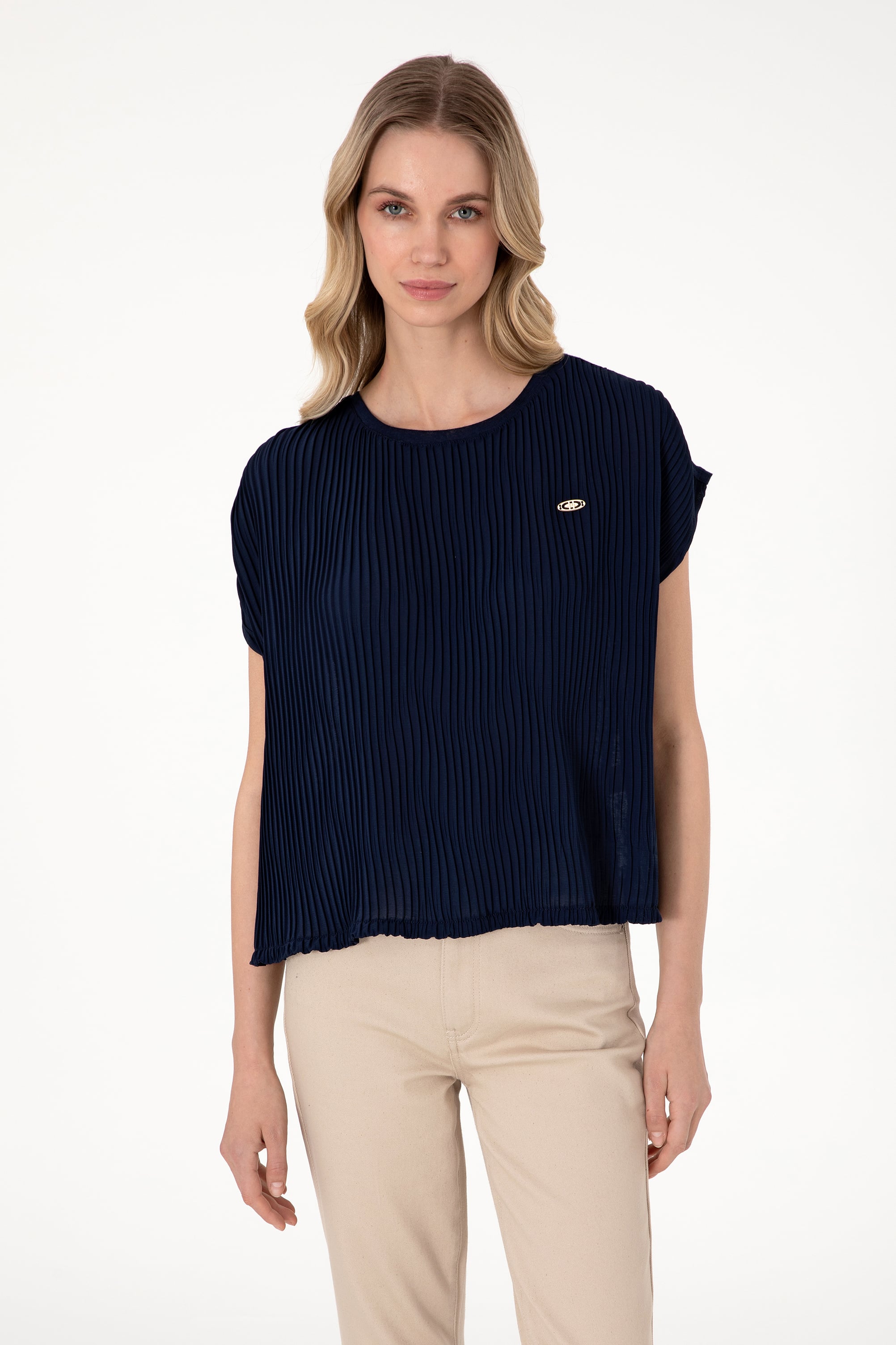 تی شرت یقه گرد لاجورد Crop Top زنانه یو اس پولو | US POLO ASSN