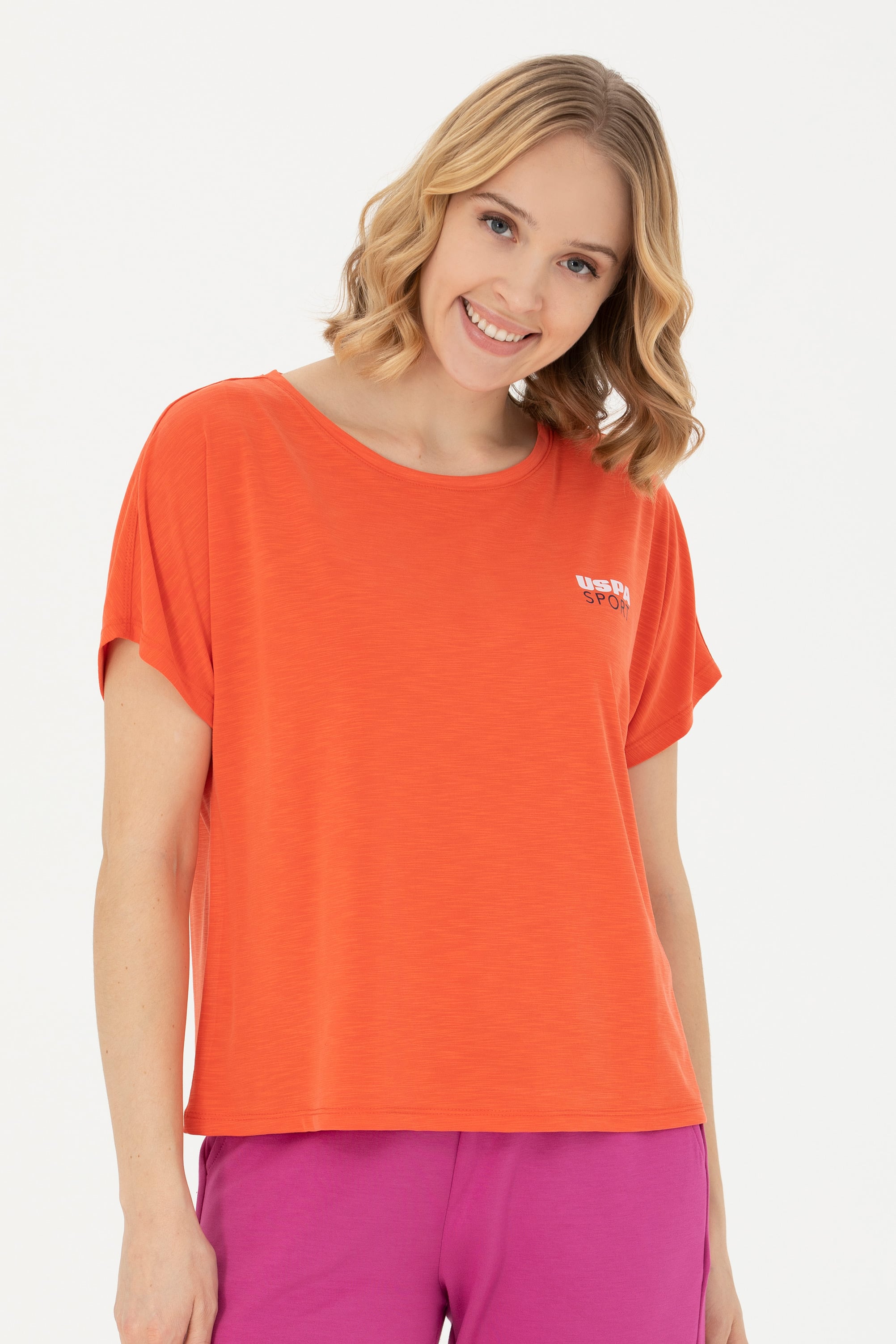 تیشرت یقه گرد نارنجی زنانه نارنجی Crop Top زنانه یو اس پولو | US POLO ASSN