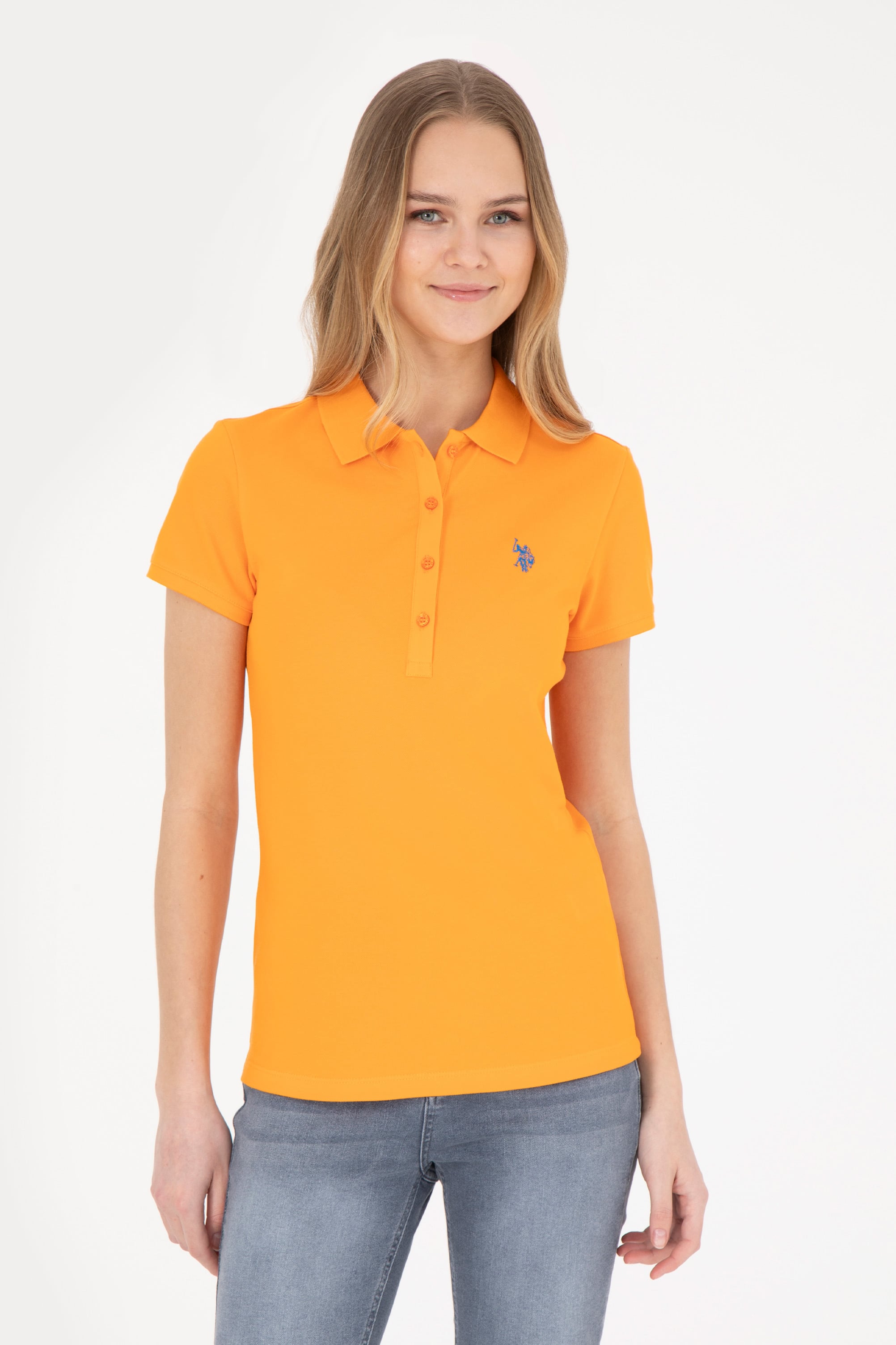 پولوشرت یقه پولو نارنجی اندامی زنانه یو اس پولو | US POLO ASSN