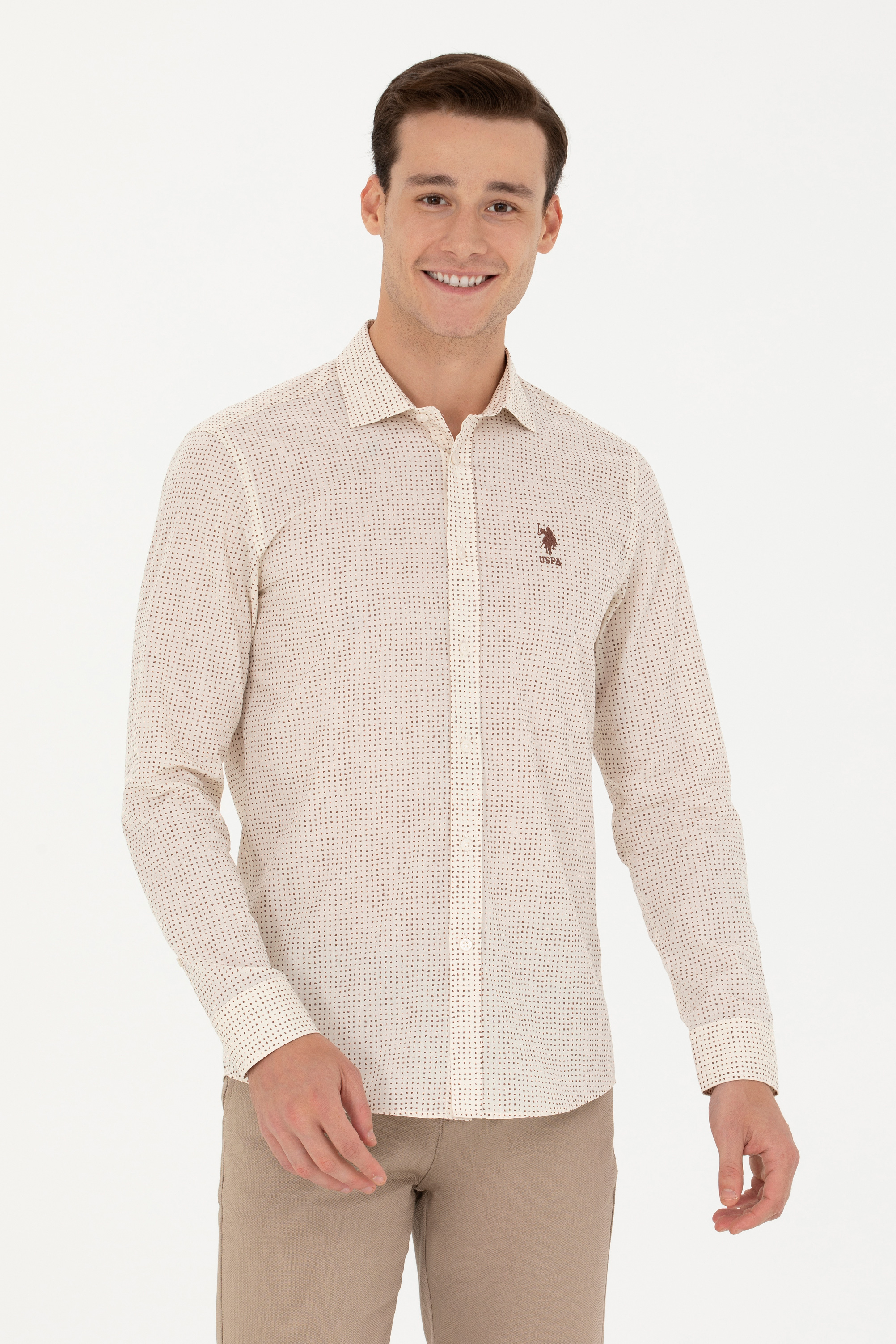 پیراهن خاکستری اندامی مردانه یو اس پولو | US POLO ASSN