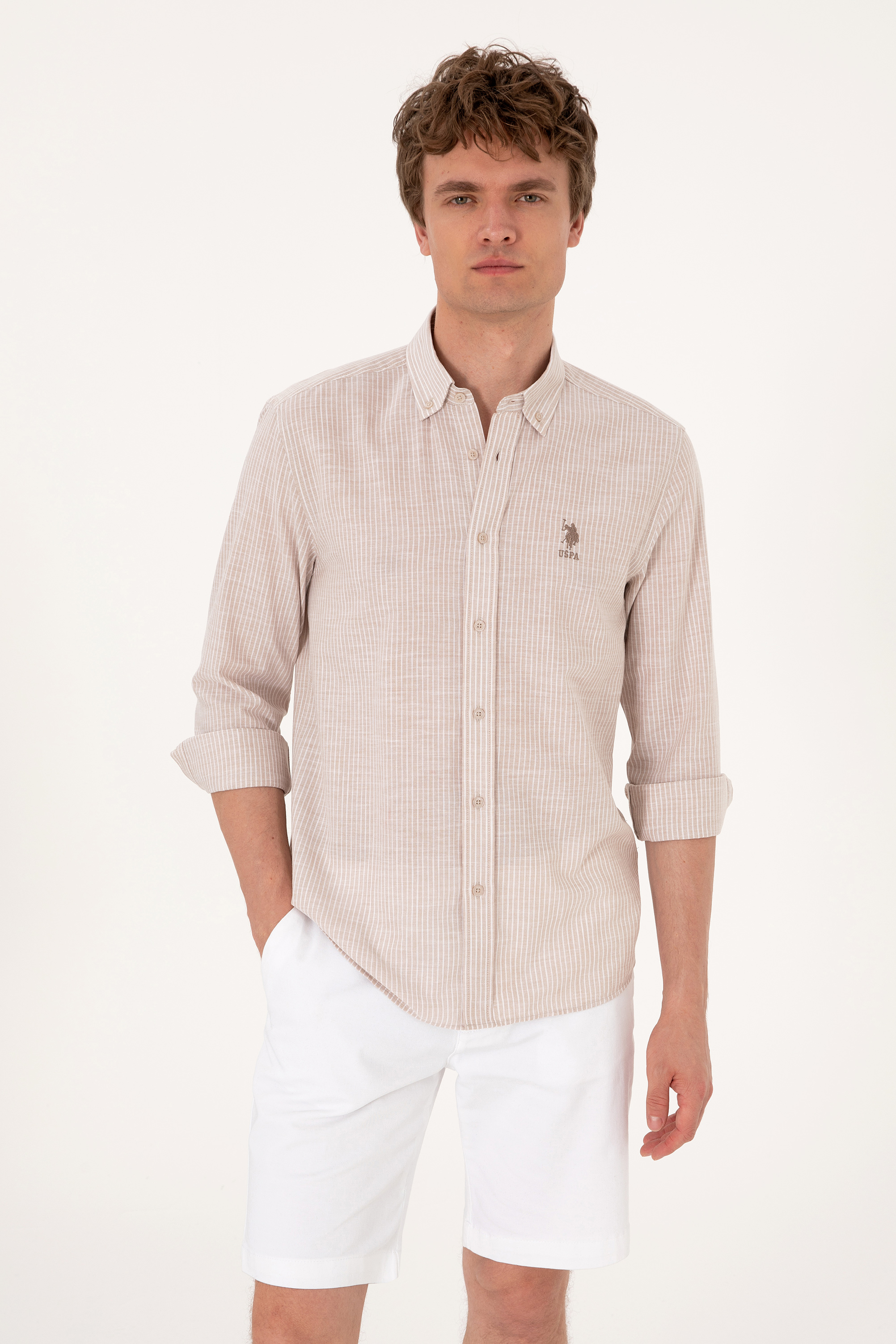 پیراهن شتری رگولار مردانه یو اس پولو | US POLO ASSN