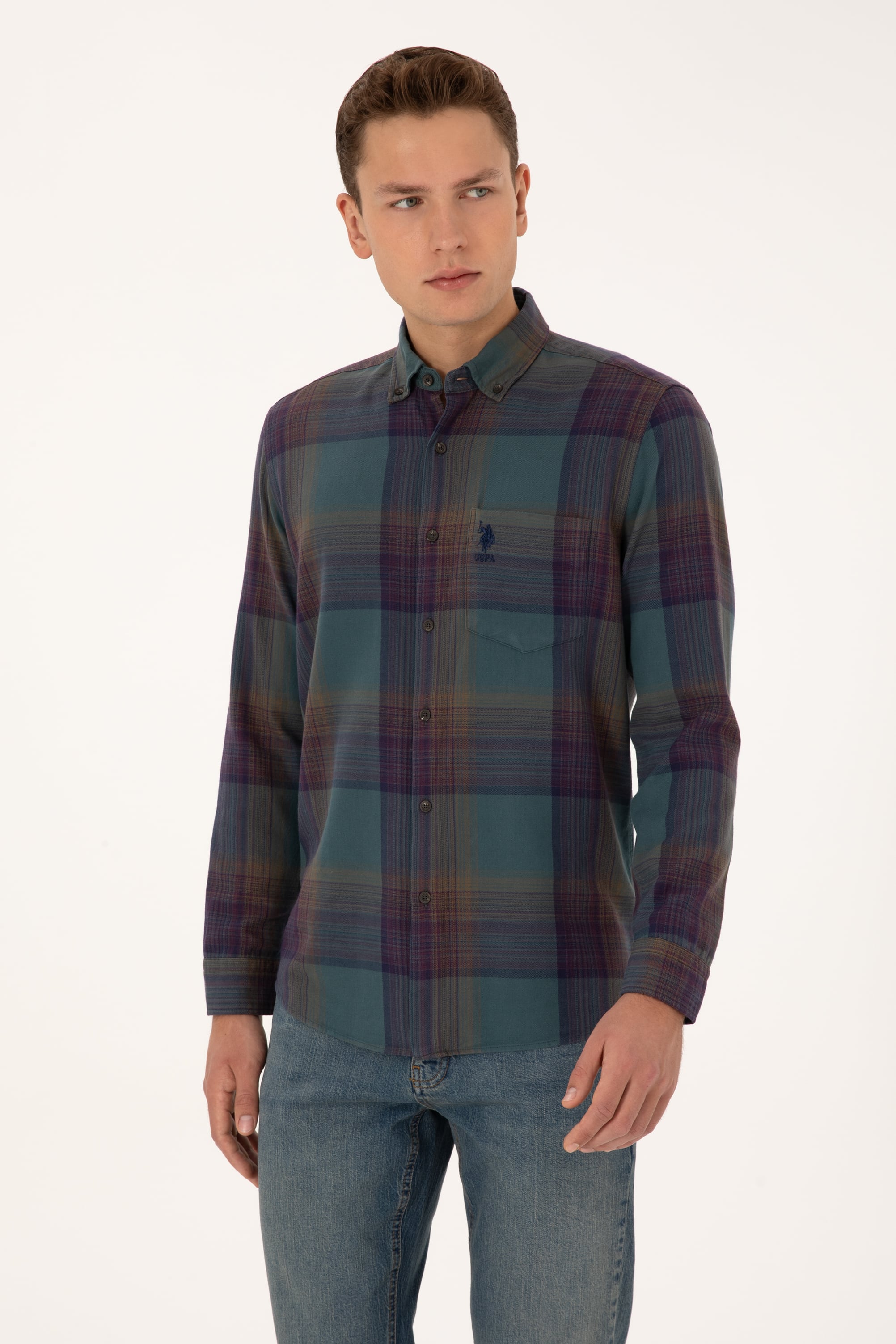 پیراهن سبز تیره رگولار مردانه یو اس پولو | US POLO ASSN