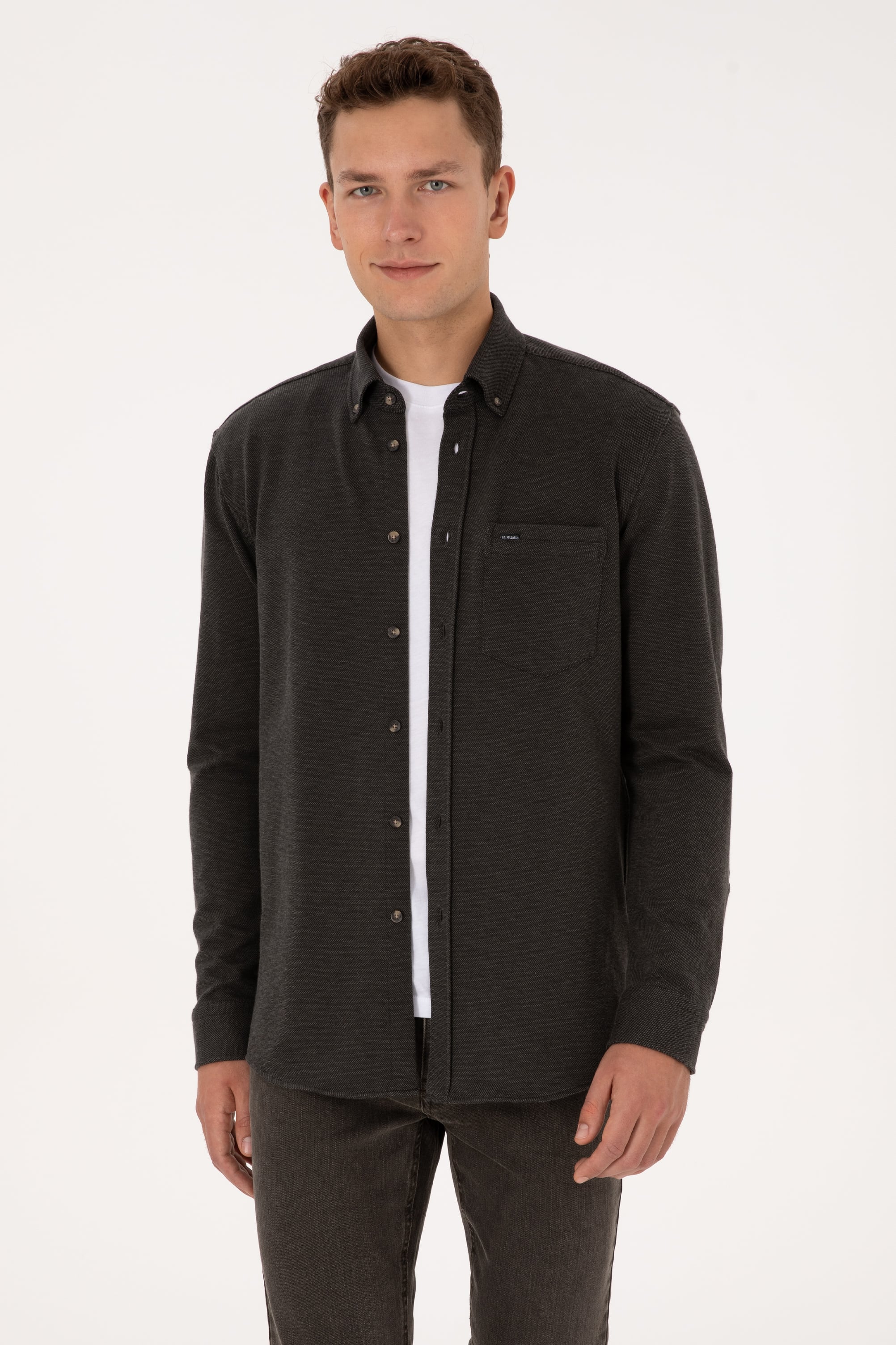 پیراهن خاکی رگولار مردانه یو اس پولو | US POLO ASSN