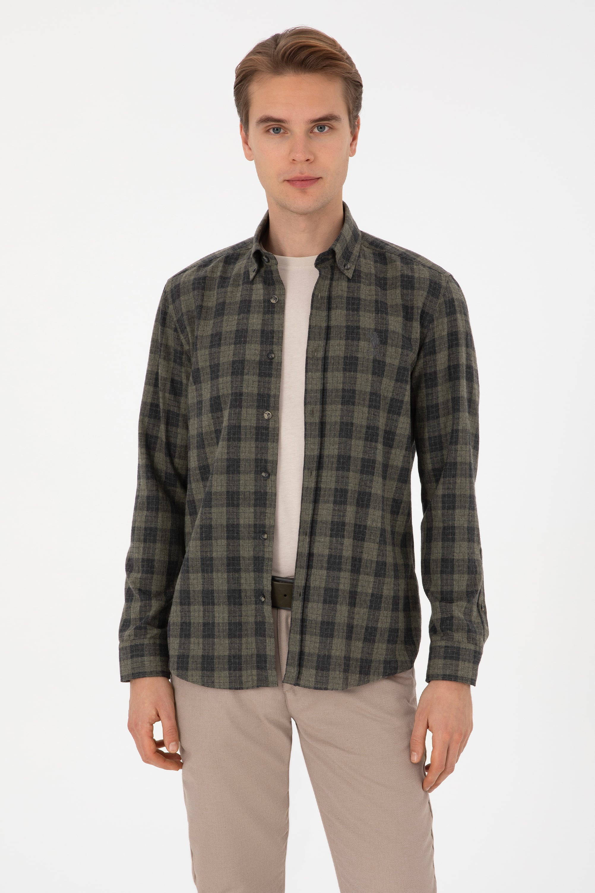 پیراهن خاکی روشن رگولار مردانه یو اس پولو | US POLO ASSN