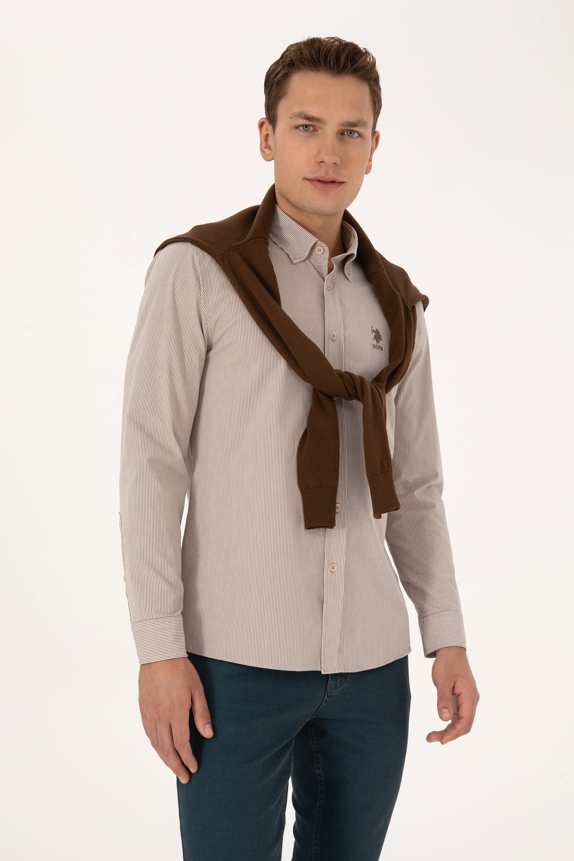 پیراهن خاکستری اندامی مردانه یو اس پولو | US POLO ASSN