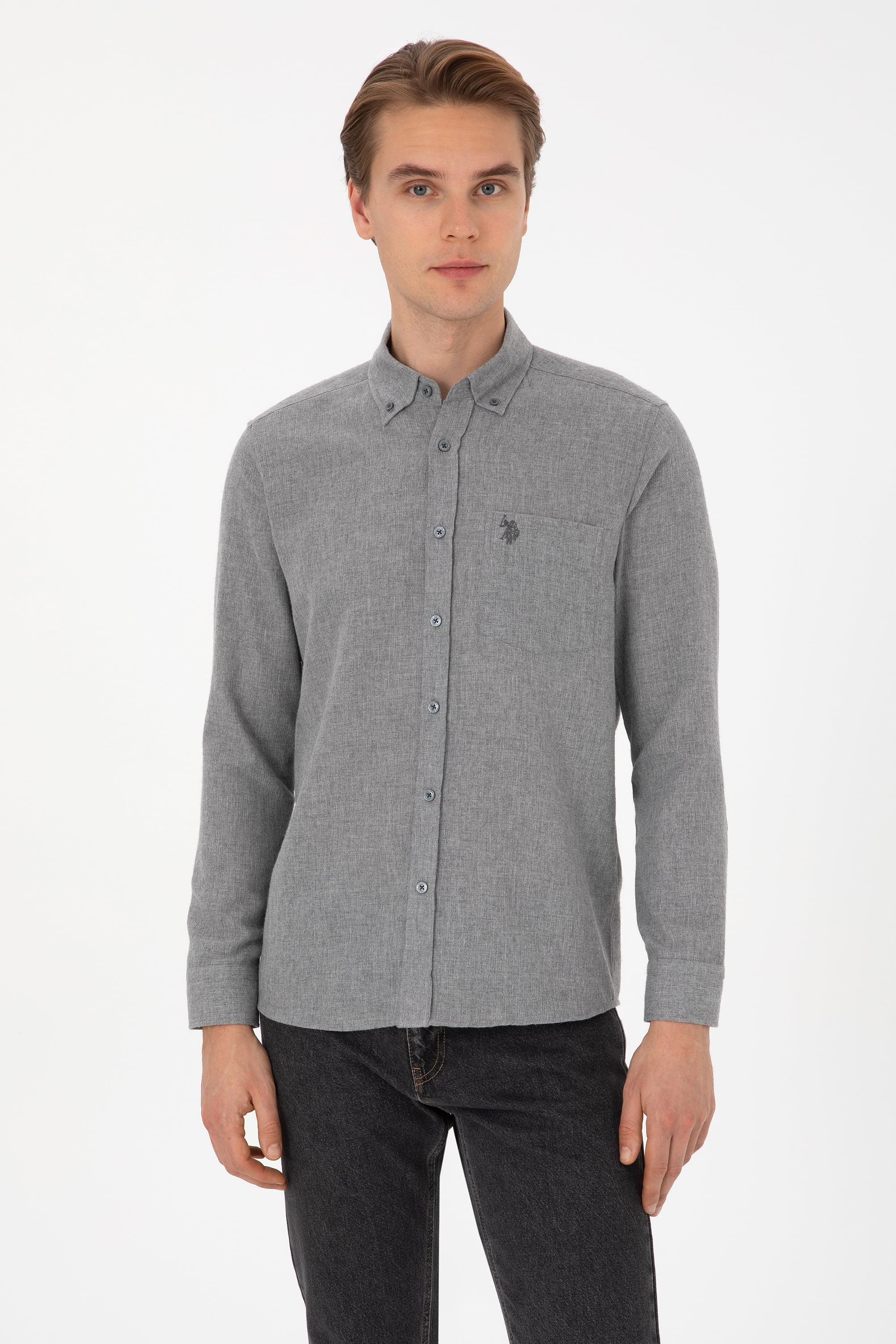 پیراهن خاکستری رگولار مردانه یو اس پولو | US POLO ASSN