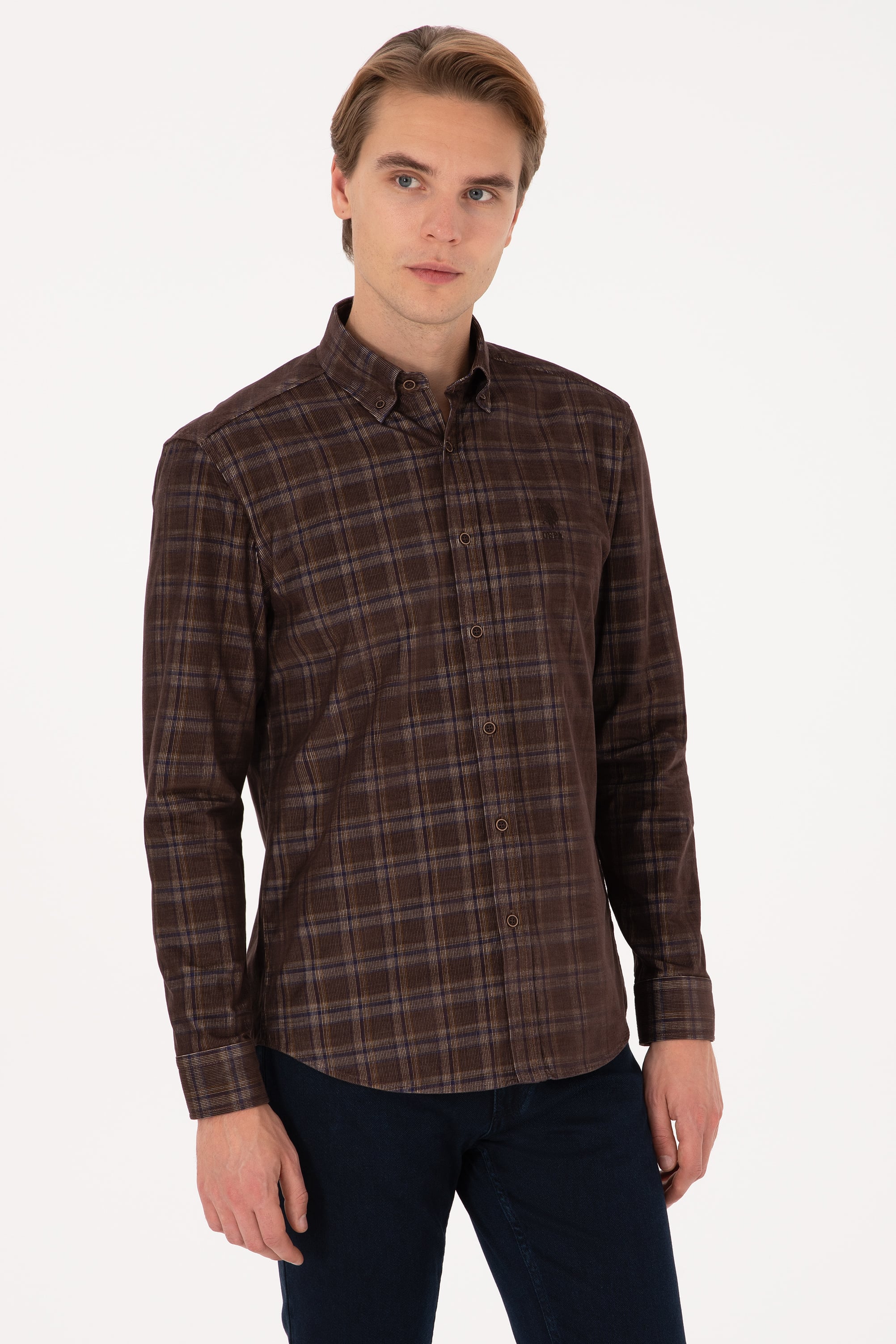 پیراهن قهوه ای رگولار مردانه یو اس پولو | US POLO ASSN