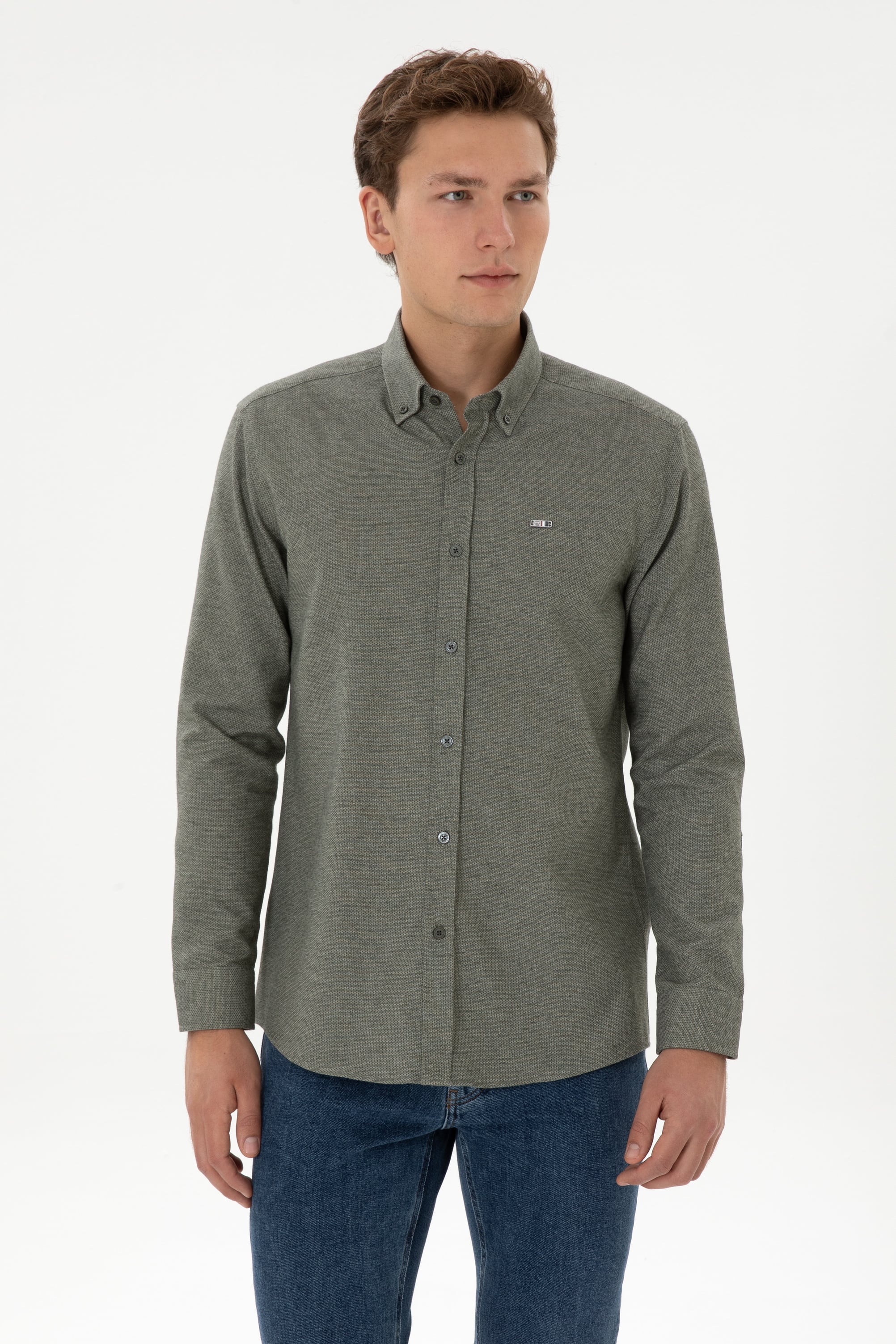 پیراهن خاکی رگولار مردانه یو اس پولو | US POLO ASSN