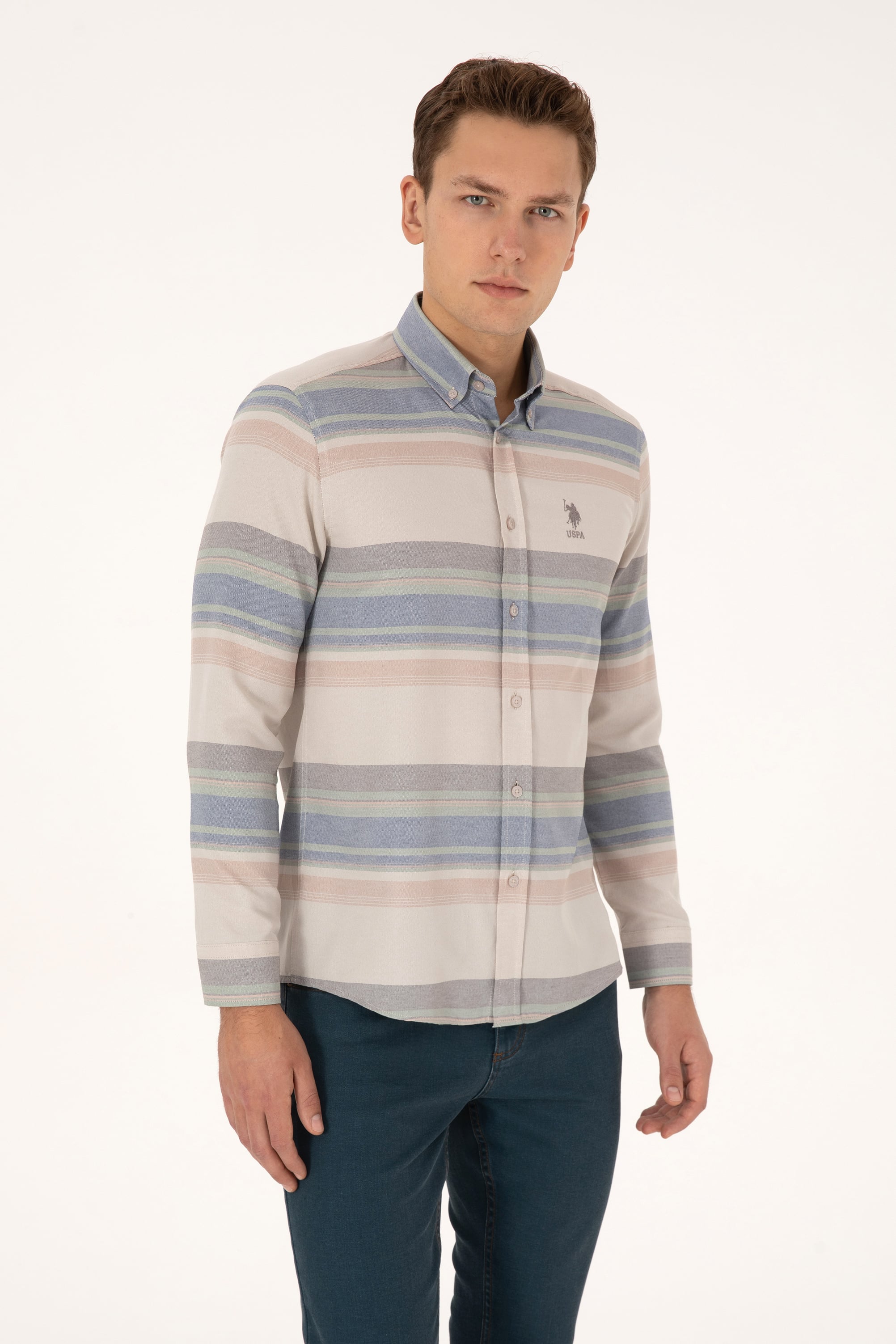 پیراهن خاکستری رگولار مردانه یو اس پولو | US POLO ASSN