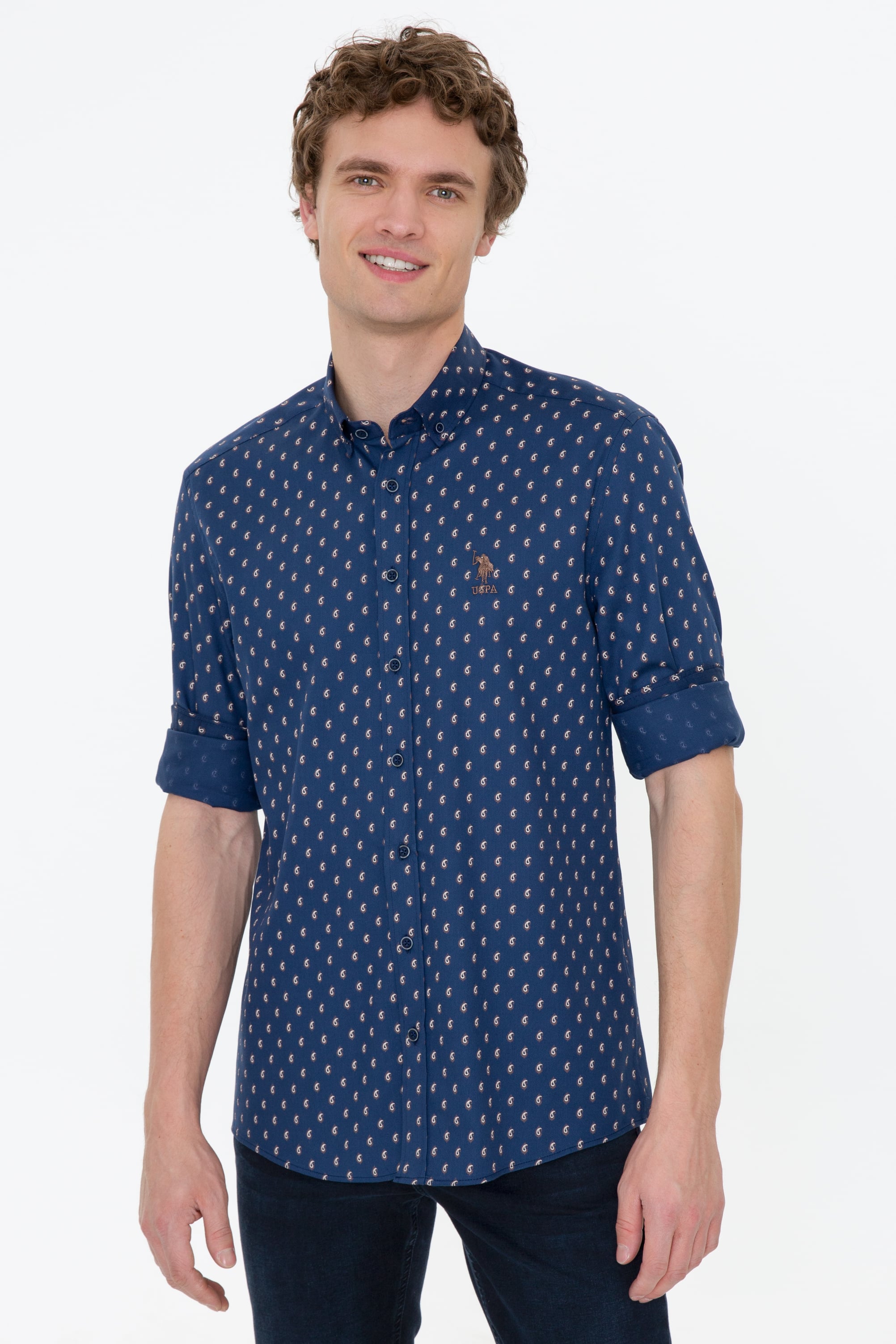 پیراهن لاجورد اندامی مردانه یو اس پولو | US POLO ASSN