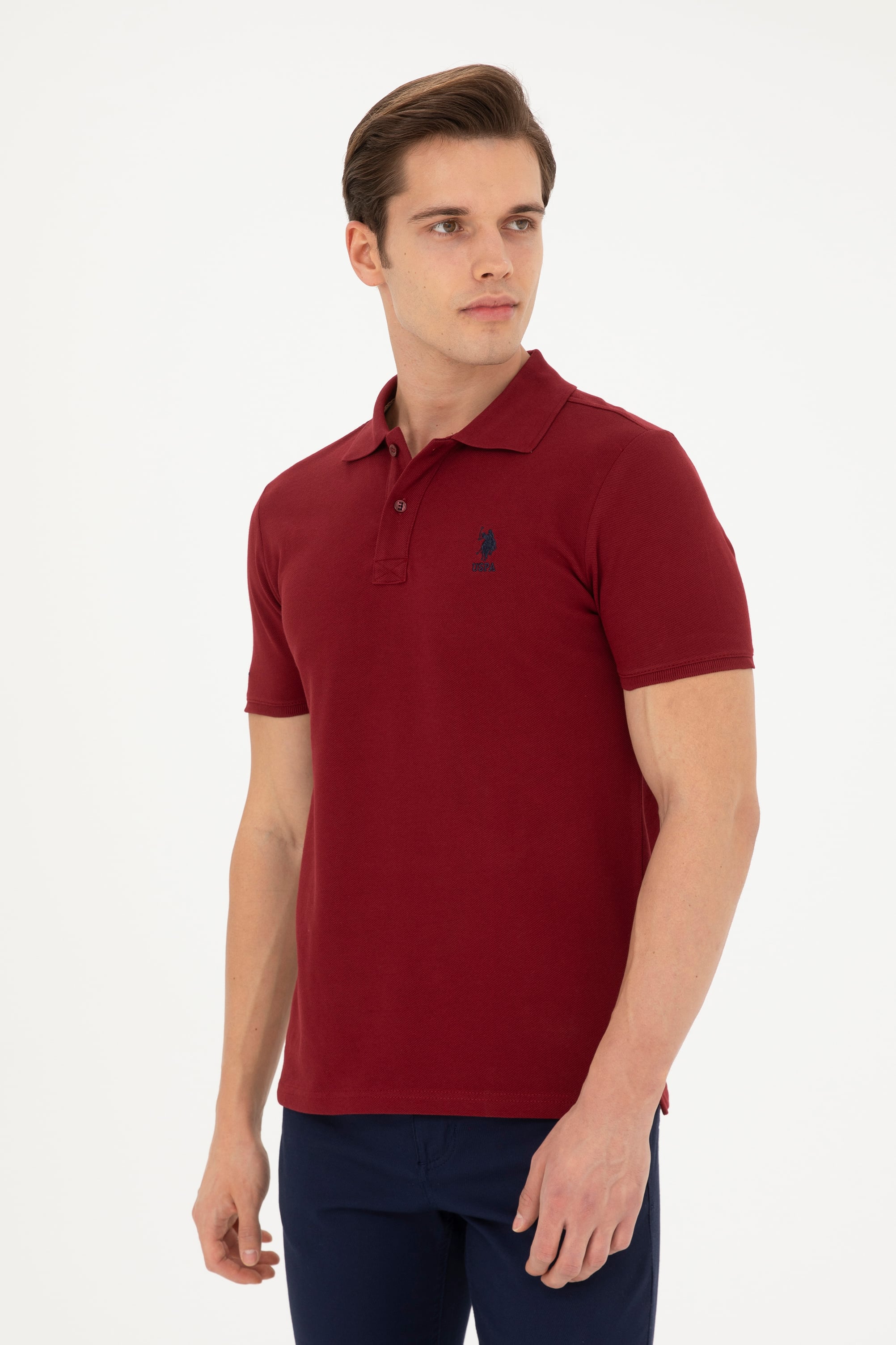 تی شرت یقه پولو بورگاندی اندامی آستین کوتاه مردانه یو اس پولو | US POLO ASSN