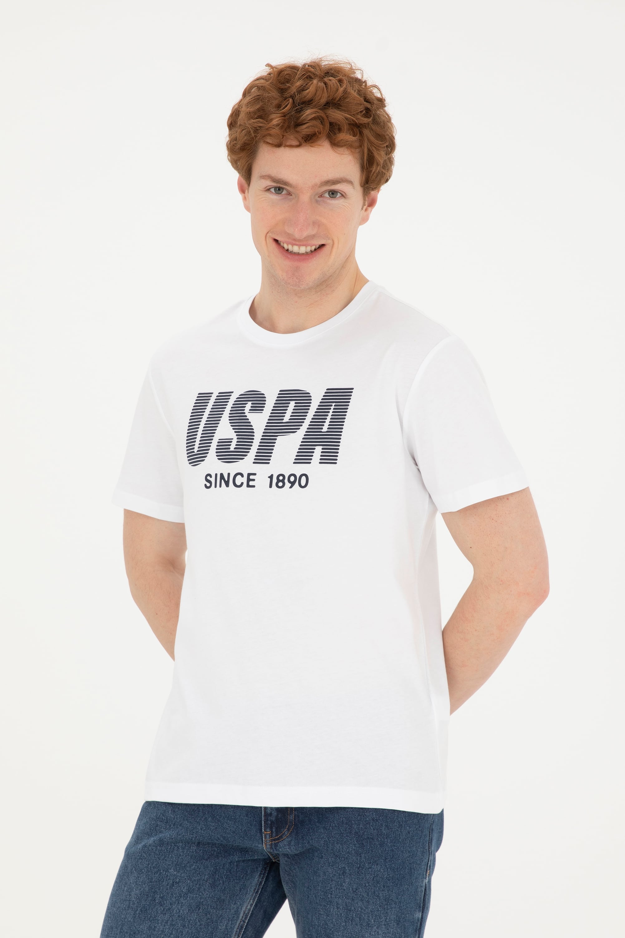 تی شرت یقه گرد سفید رگولار آستین کوتاه مردانه یو اس پولو | US POLO ASSN
