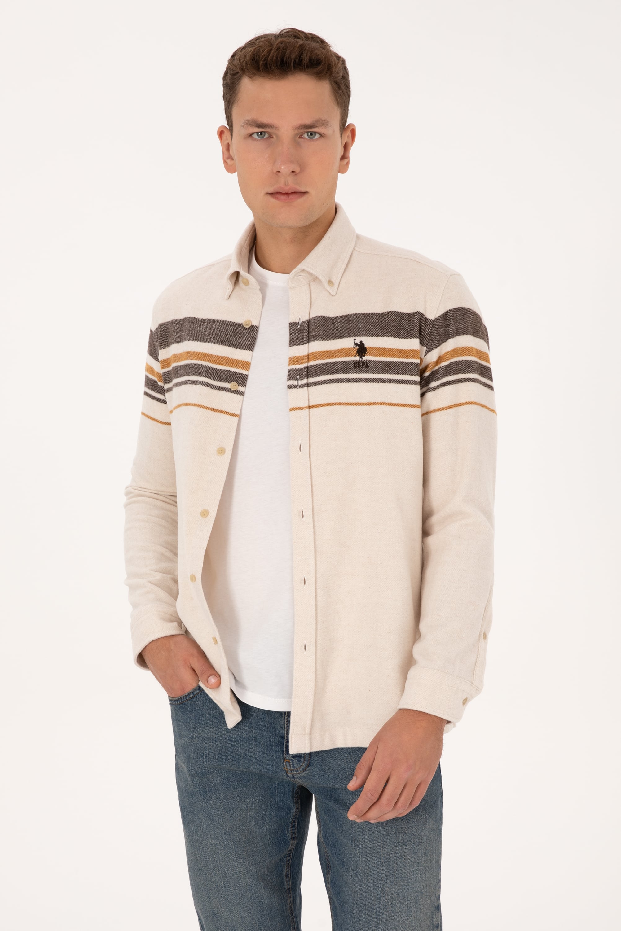 پیراهن کرمی رگولار مردانه یو اس پولو | US POLO ASSN
