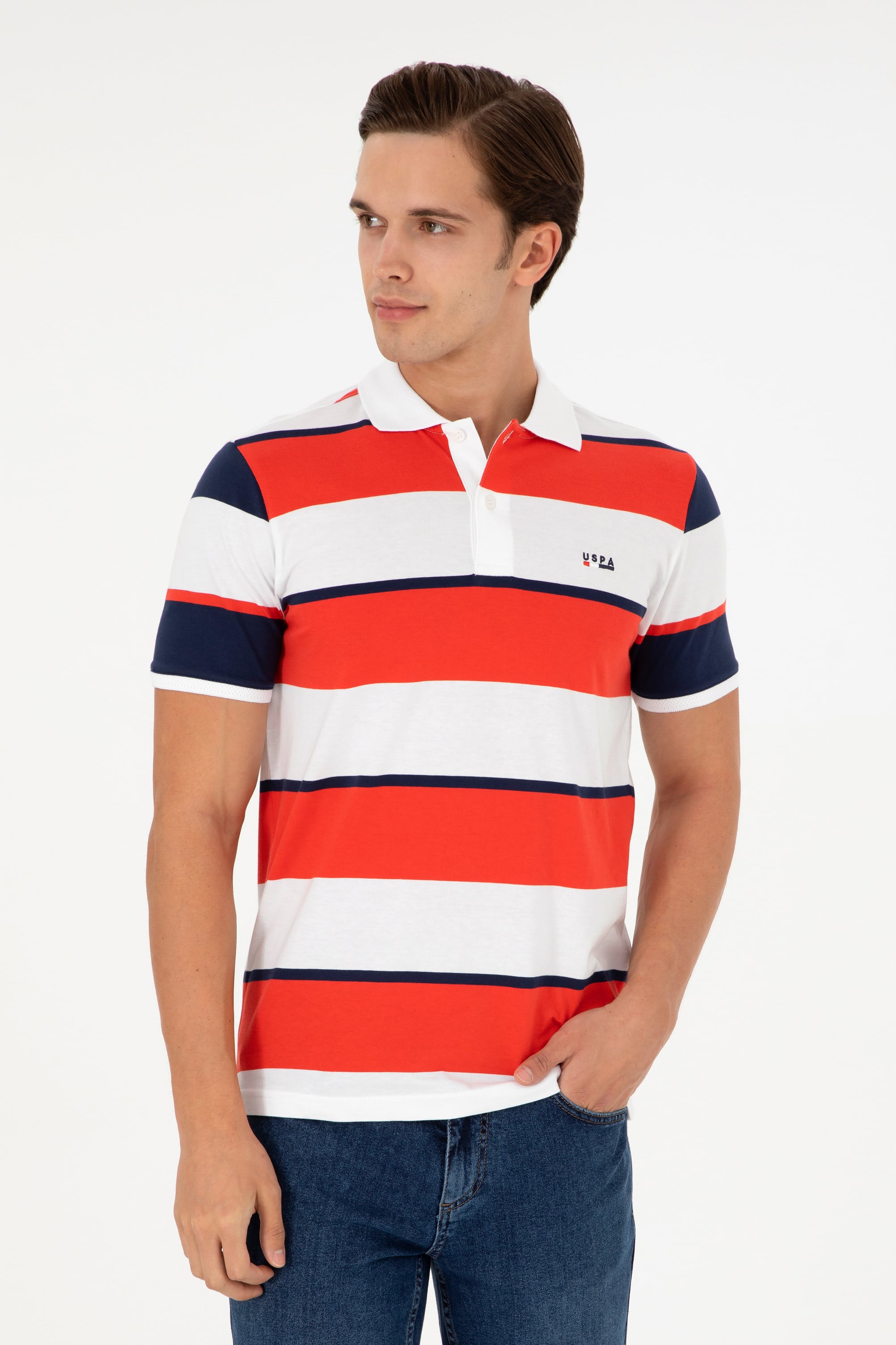 تی شرت یقه پولو قرمز رگولار آستین کوتاه مردانه یو اس پولو | US POLO ASSN