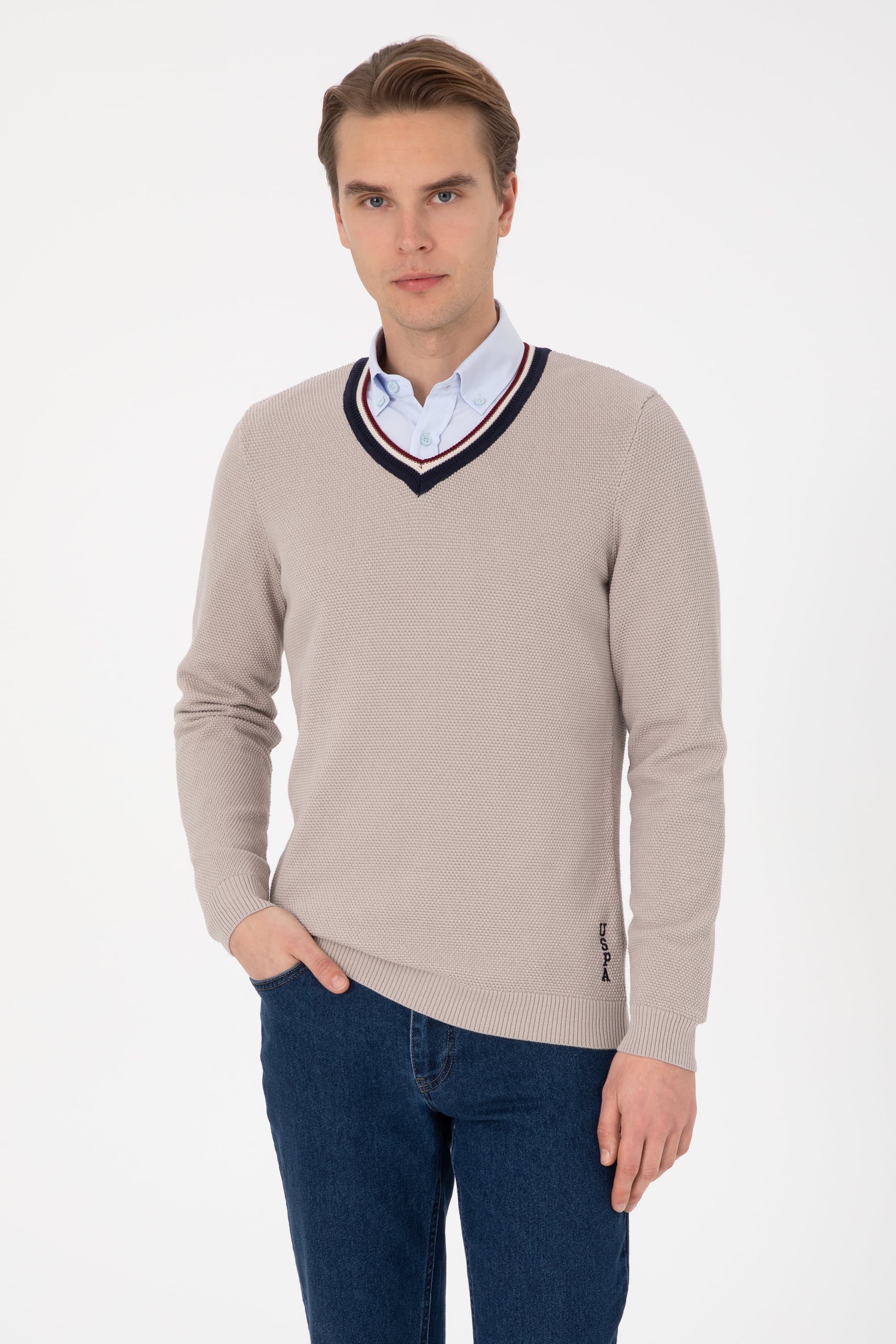 بافت خاکستری رگولار مردانه یو اس پولو | US POLO ASSN