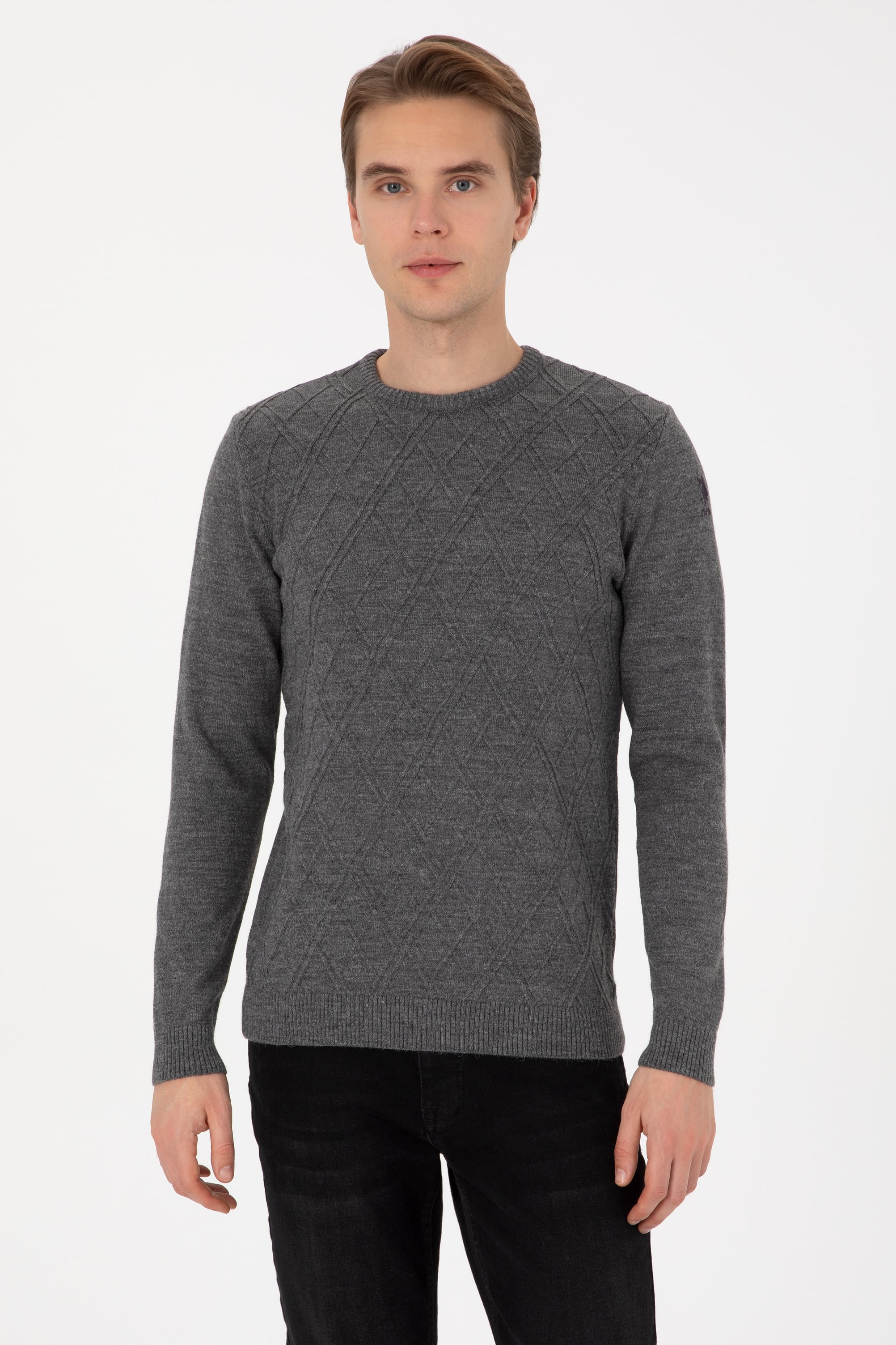 بافت خاکستری ملانژ رگولار مردانه یو اس پولو | US POLO ASSN