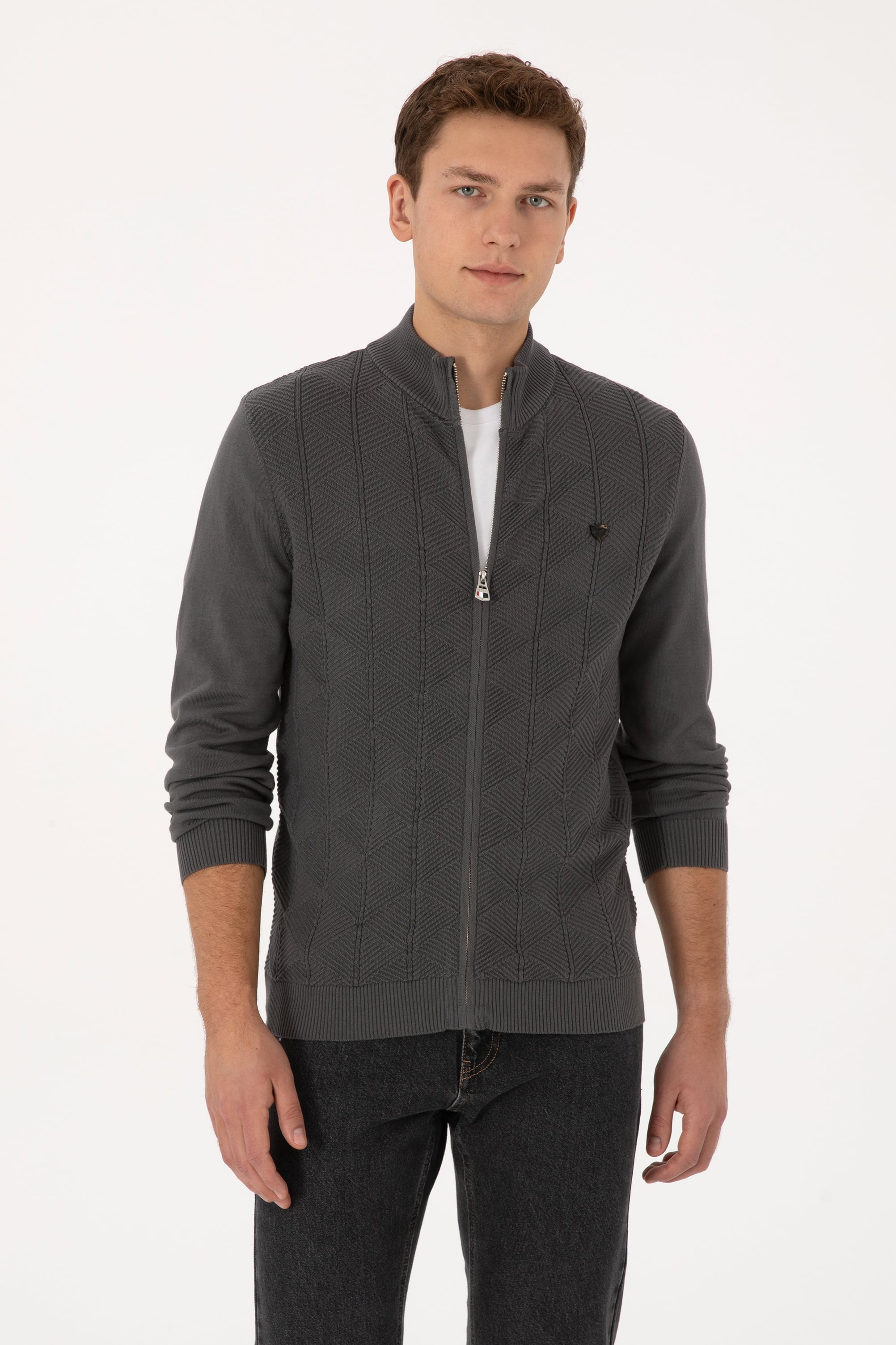 ژاکت خاکستری اندامی مردانه یو اس پولو | US POLO ASSN