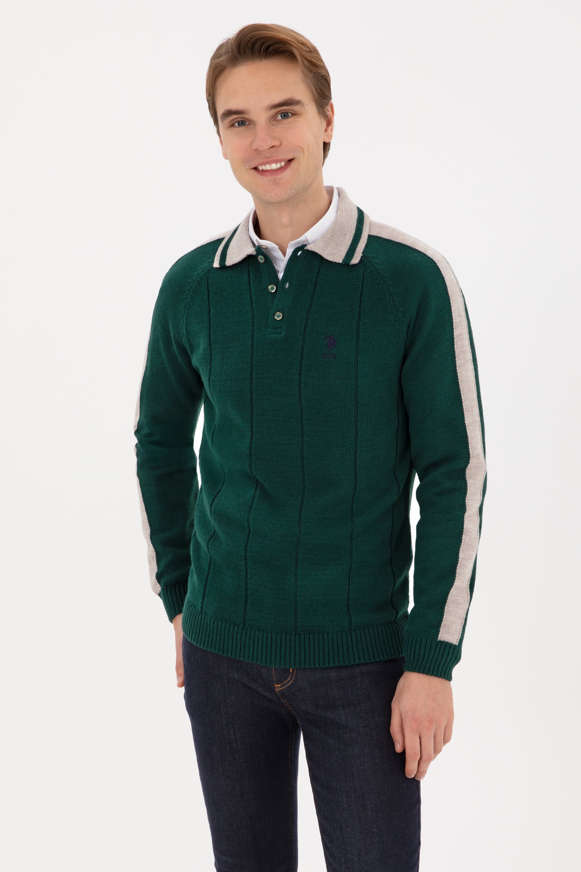 بافت سبز تیره رگولار مردانه یو اس پولو | US POLO ASSN