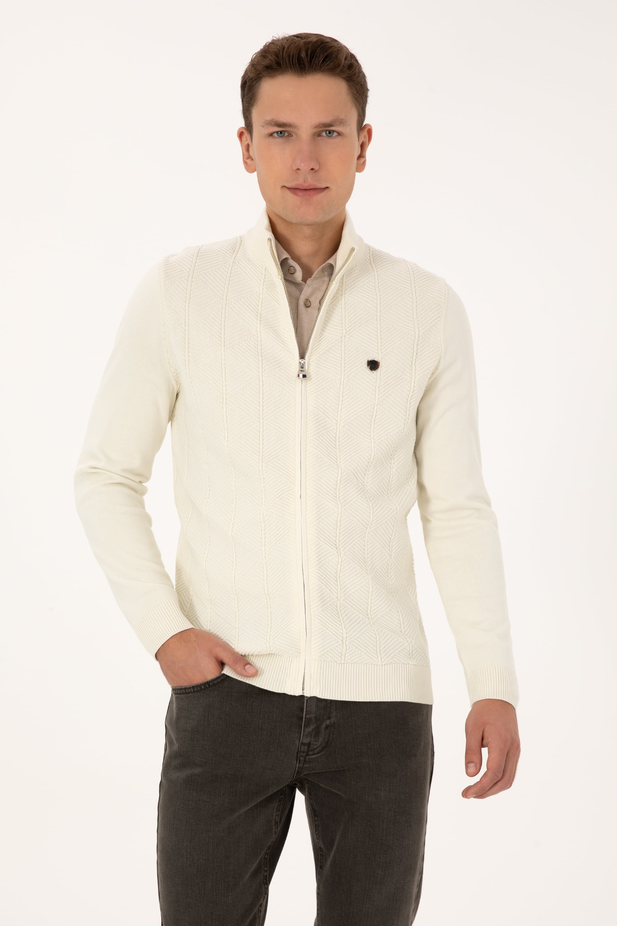 ژاکت کرمی اندامی مردانه یو اس پولو | US POLO ASSN