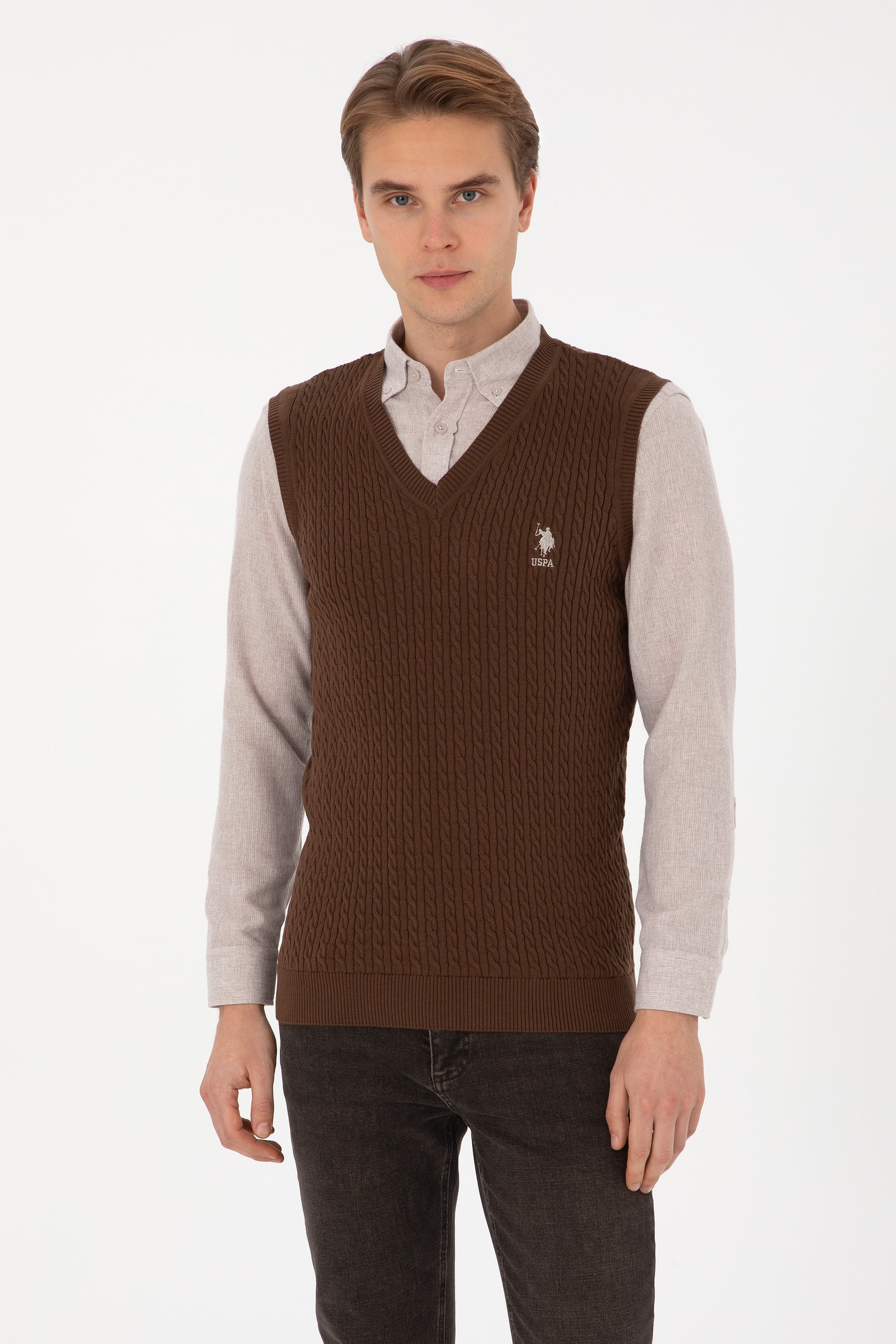 پلیور قهوه ای رگولار مردانه یو اس پولو | US POLO ASSN