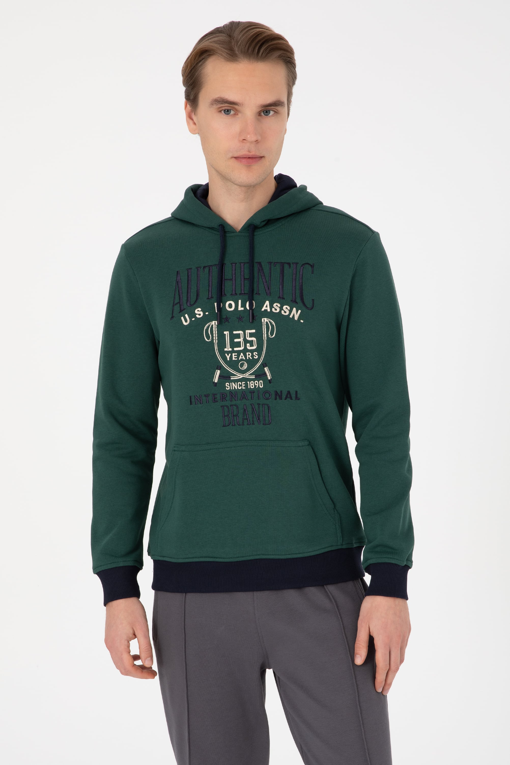 سویشرت سبز تیره رگولار مردانه یو اس پولو | US POLO ASSN