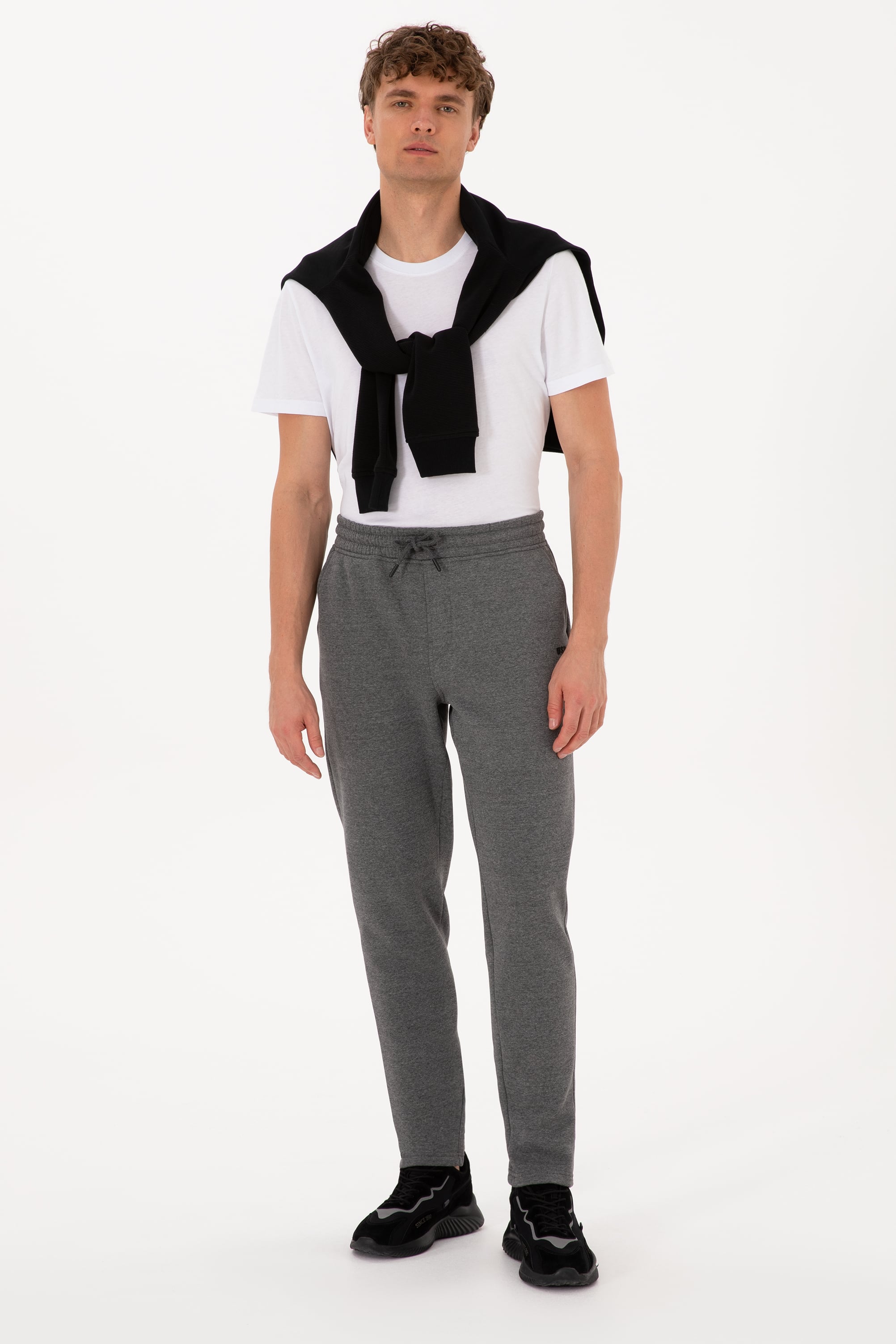 شلوار ورزشی زغالی ملانژ رگولار مردانه یو اس پولو | US POLO ASSN