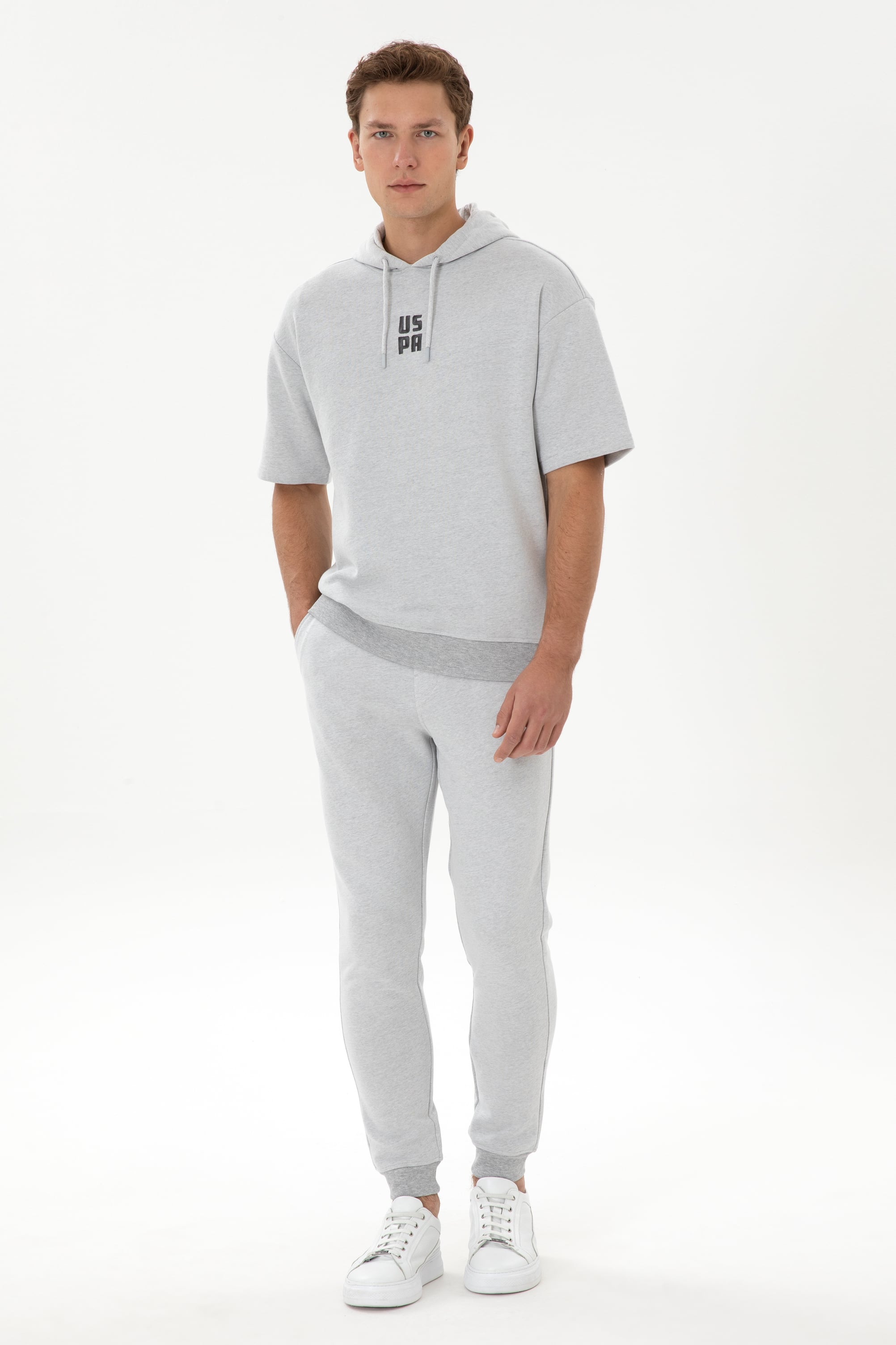 شلوار ورزشی خاکستری ملانژ اندامی مردانه یو اس پولو | US POLO ASSN