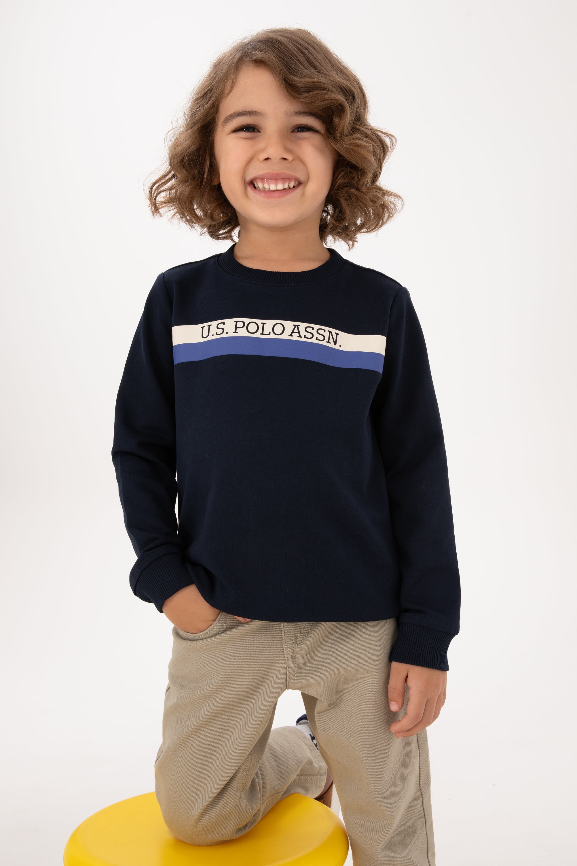 سویشرت یقه گرد لاجورد رگولار پسرانه یو اس پولو | US POLO ASSN