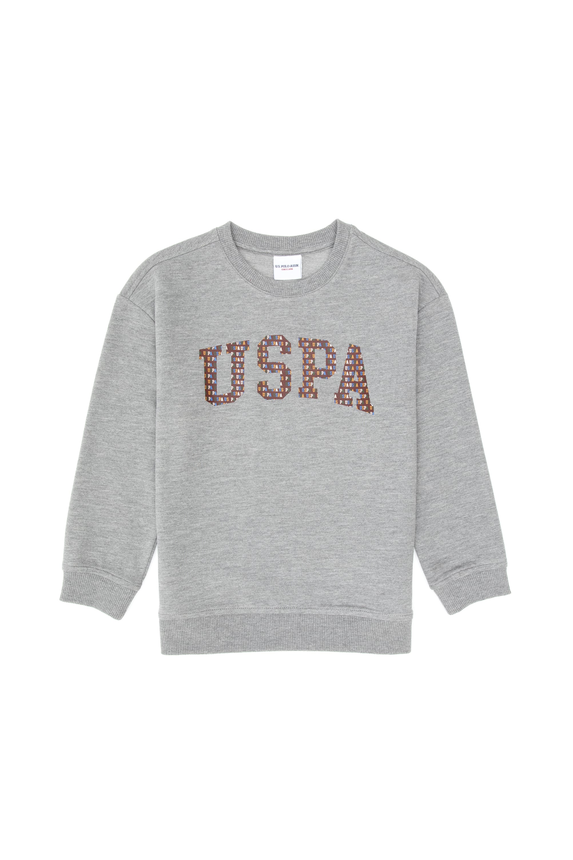 سویشرتیقه گرداسلیم خاکستری ملانژ ریلکس پسرانه یو اس پولو | US POLO ASSN