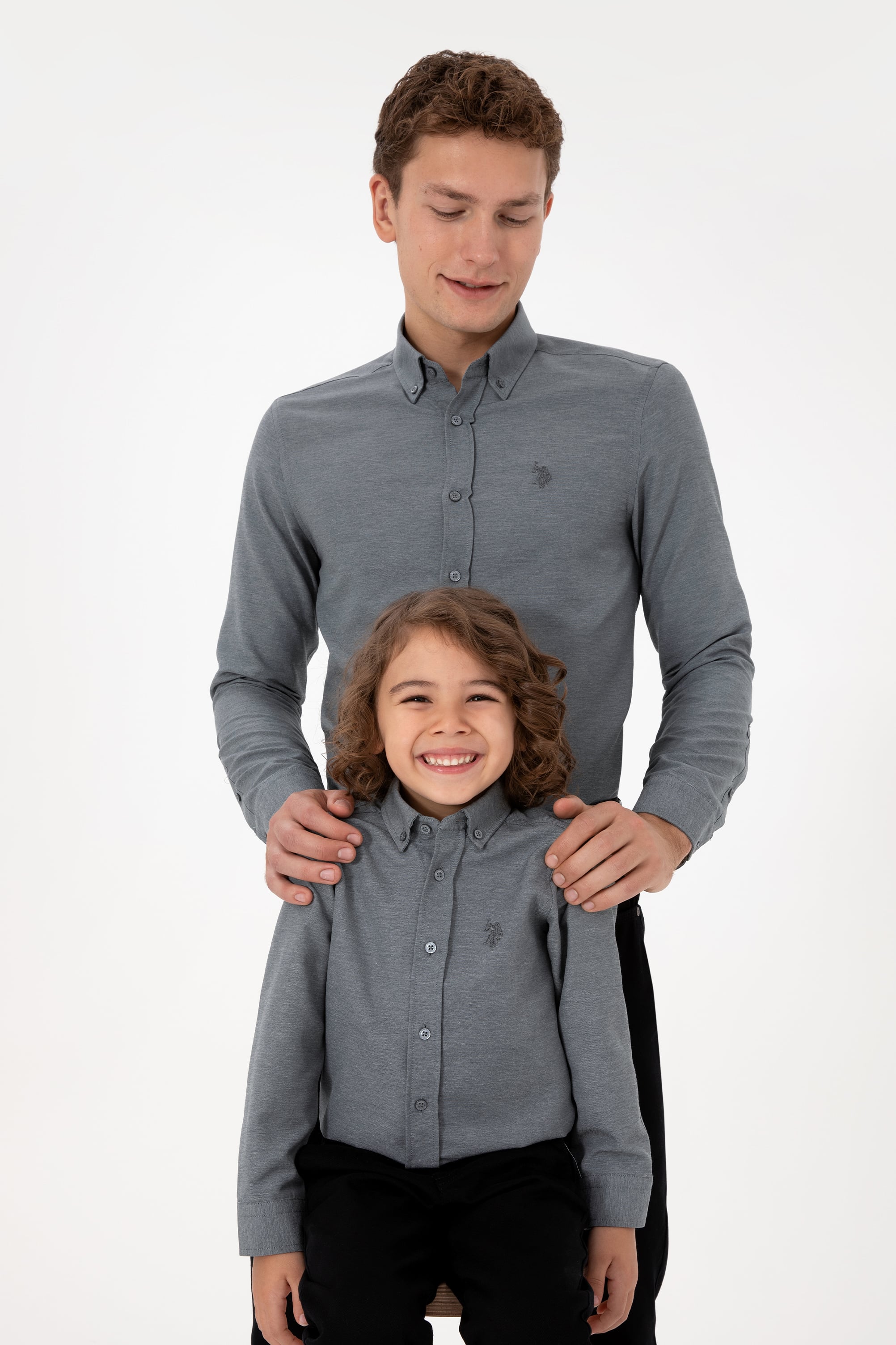 پیراهن آنتراسیت ساده زغالی رگولار پسرانه یو اس پولو | US POLO ASSN