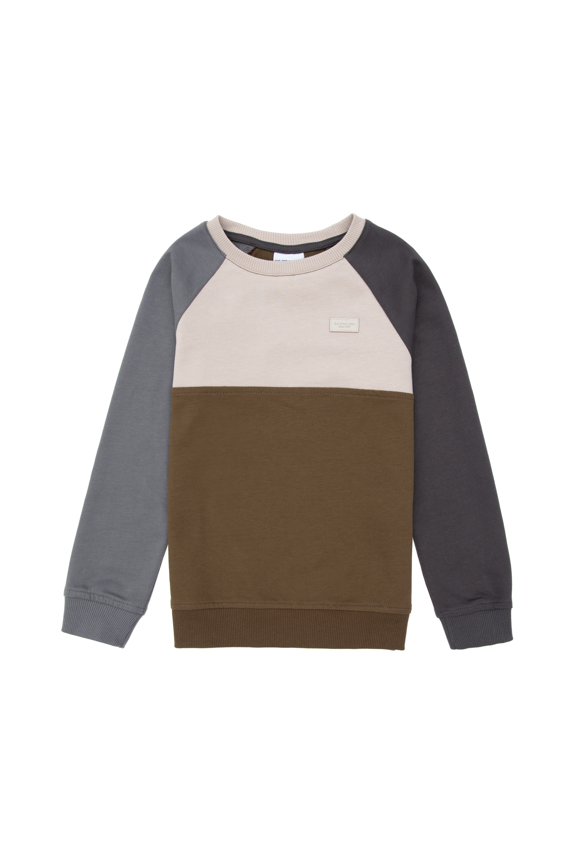 سویشرت خاکی یقه گرد خاکی رگولار آستین بلند پسرانه یو اس پولو | US POLO ASSN