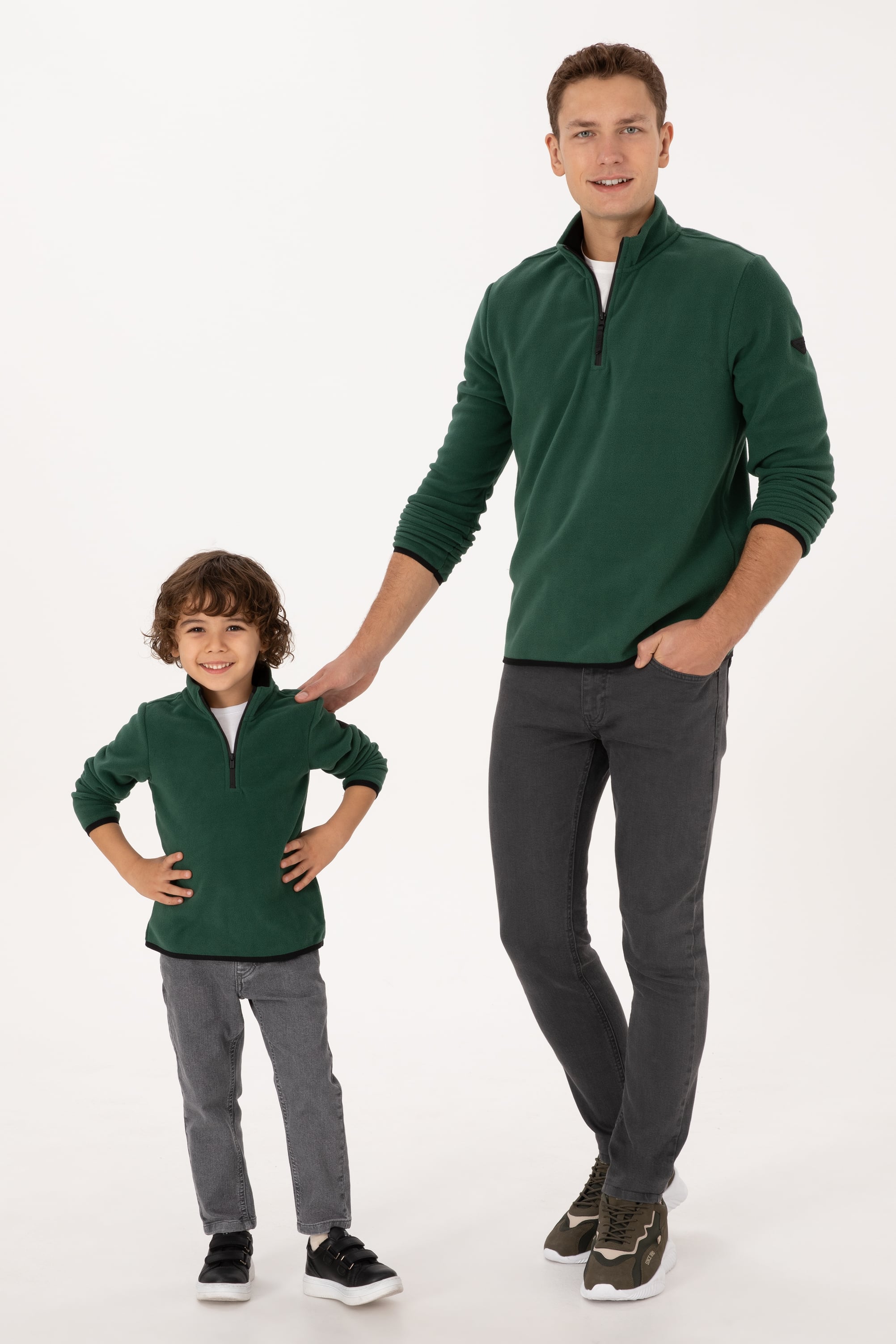 سویشرت پشمی نیم زیپ سبز تیره رگولار پسرانه یو اس پولو | US POLO ASSN