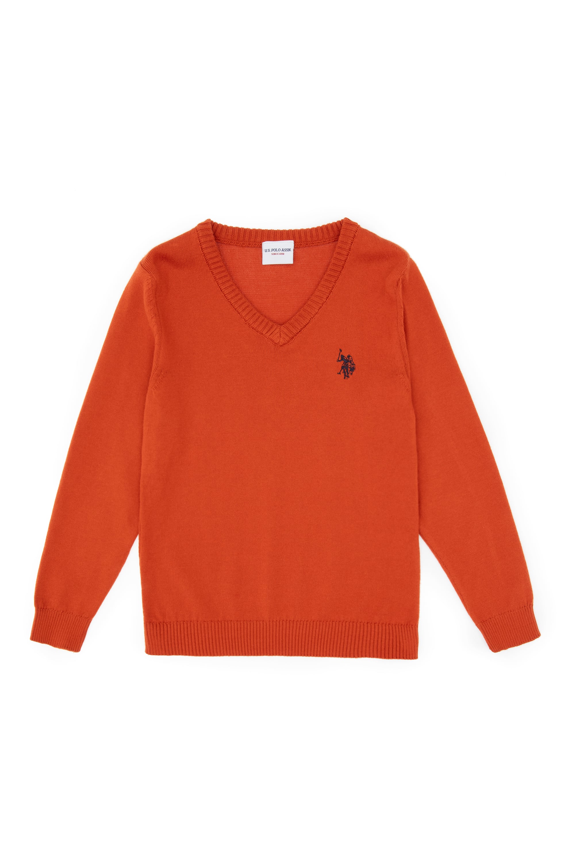 ژاکت بافتنی یقه هفت ساده قرمز آجری آجری اندامی پسرانه یو اس پولو | US POLO ASSN