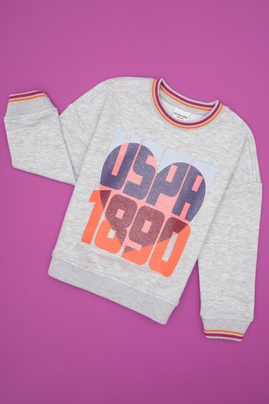 سویشرت روشن  خاکستری روشن ملانژ  ریلکس  دخترانه یو اس پولو | US POLO ASSN