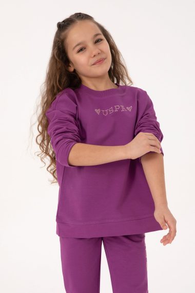 سویشرت یقه گردبنفش  بنفش  ریلکس  دخترانه یو اس پولو | US POLO ASSN