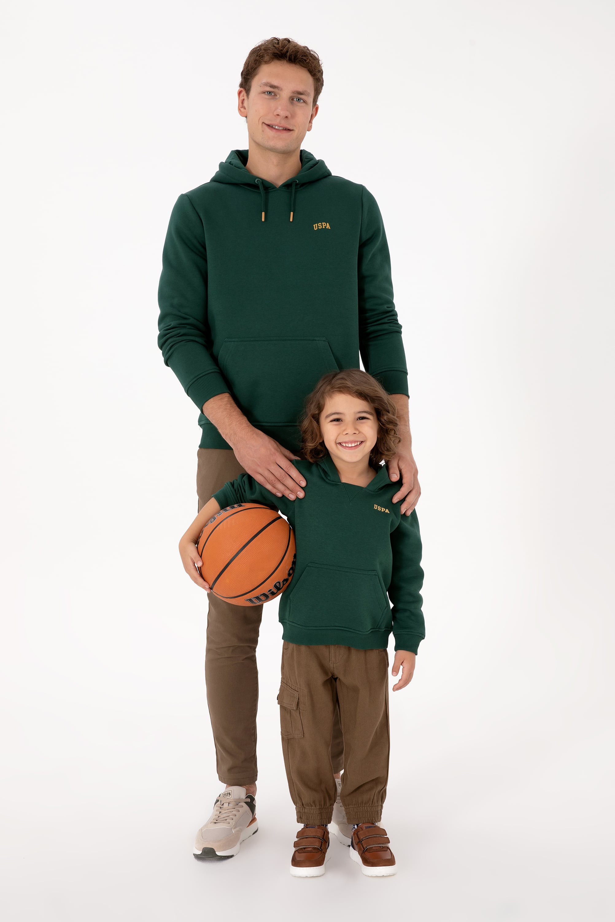 سویشرت پشمی کلاهدار ساده سبز تیره رگولار پسرانه یو اس پولو | US POLO ASSN