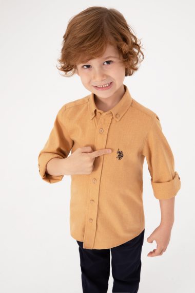 پیراهن شتری ساده  شتری  رگولار  پسرانه یو اس پولو | US POLO ASSN