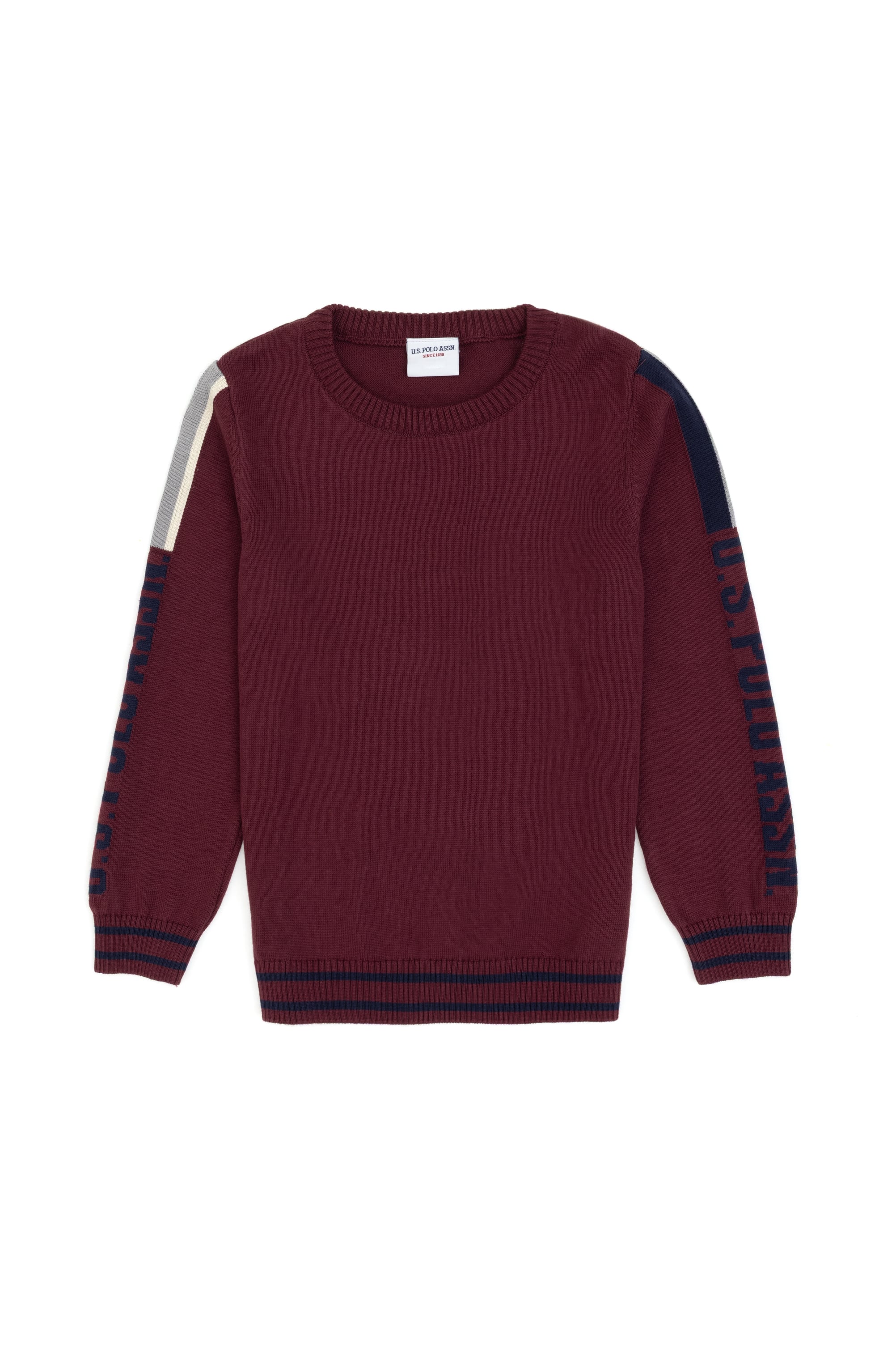 ژاکت یقه گردزرشکی آلبالویی اندامی پسرانه یو اس پولو | US POLO ASSN