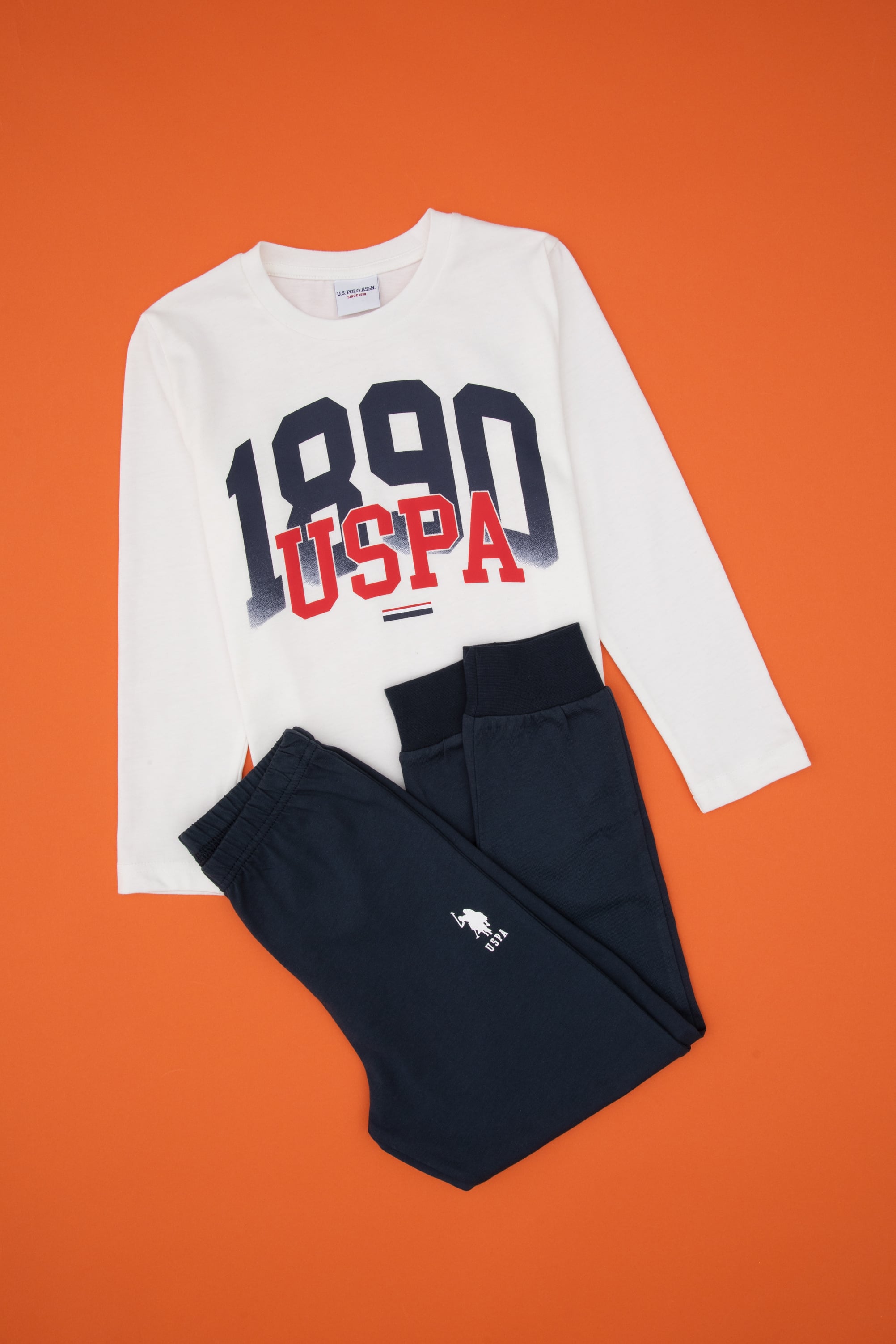 ست لباس خواب سفید سفید استاندارد فیت پسرانه یو اس پولو | US POLO ASSN
