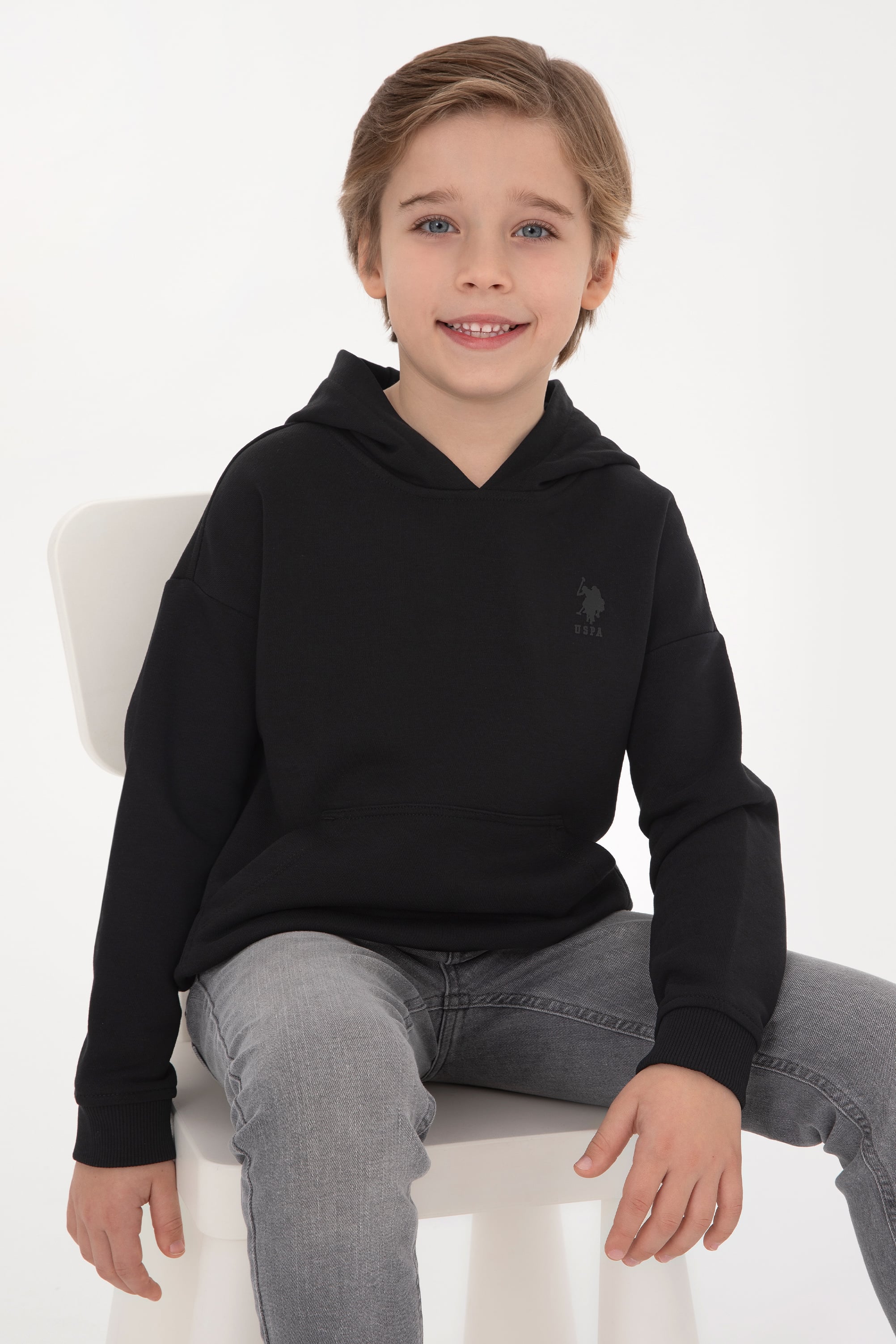 سویشرت کلاهدار مشکی سیاه ریلکس پسرانه یو اس پولو | US POLO ASSN