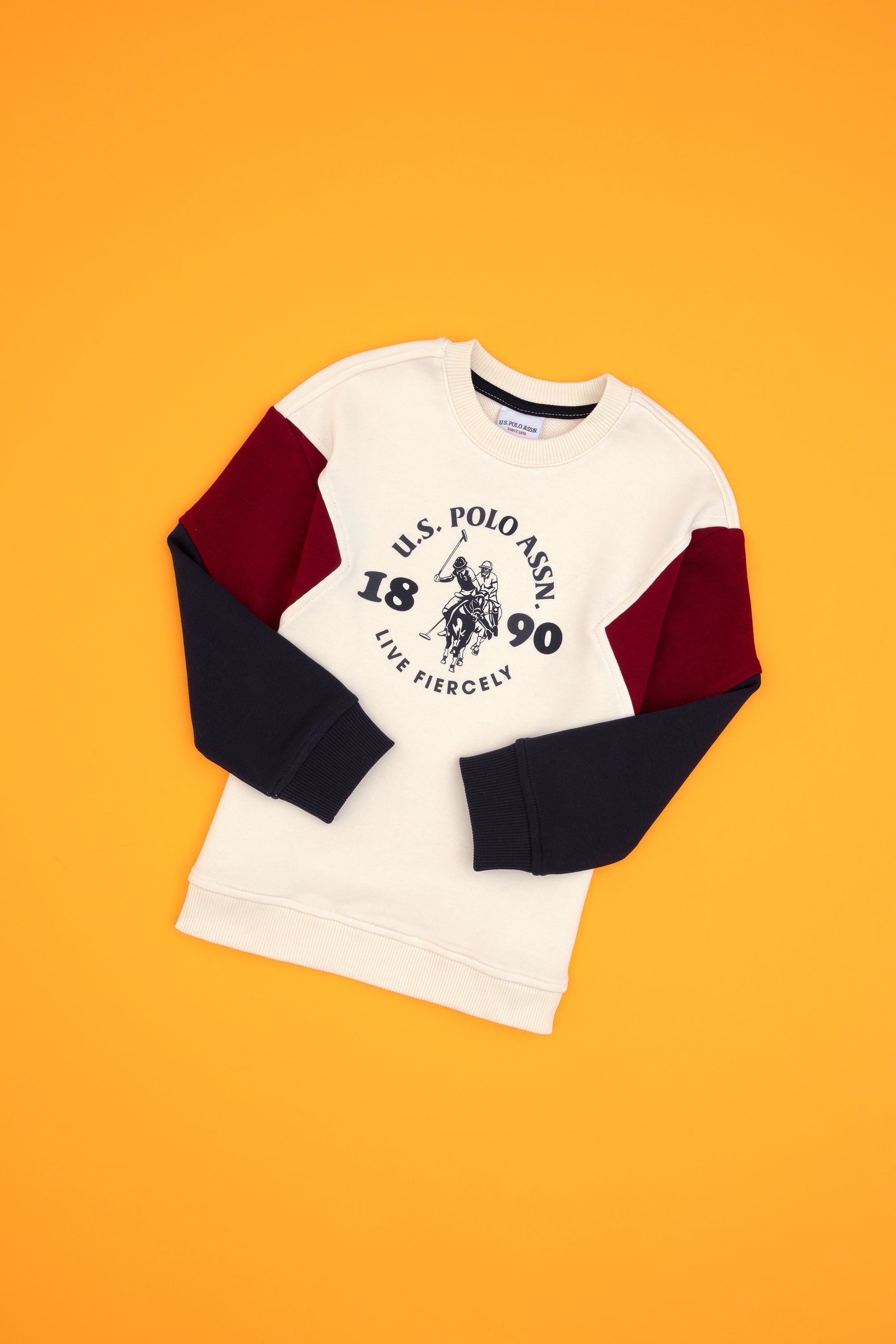 سویشرت یقه گرد کرم کرمی ریلکس پسرانه یو اس پولو | US POLO ASSN