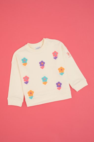 سویشرت یقه گردکرم رنگ  کرمی  ریلکس  دخترانه یو اس پولو | US POLO ASSN