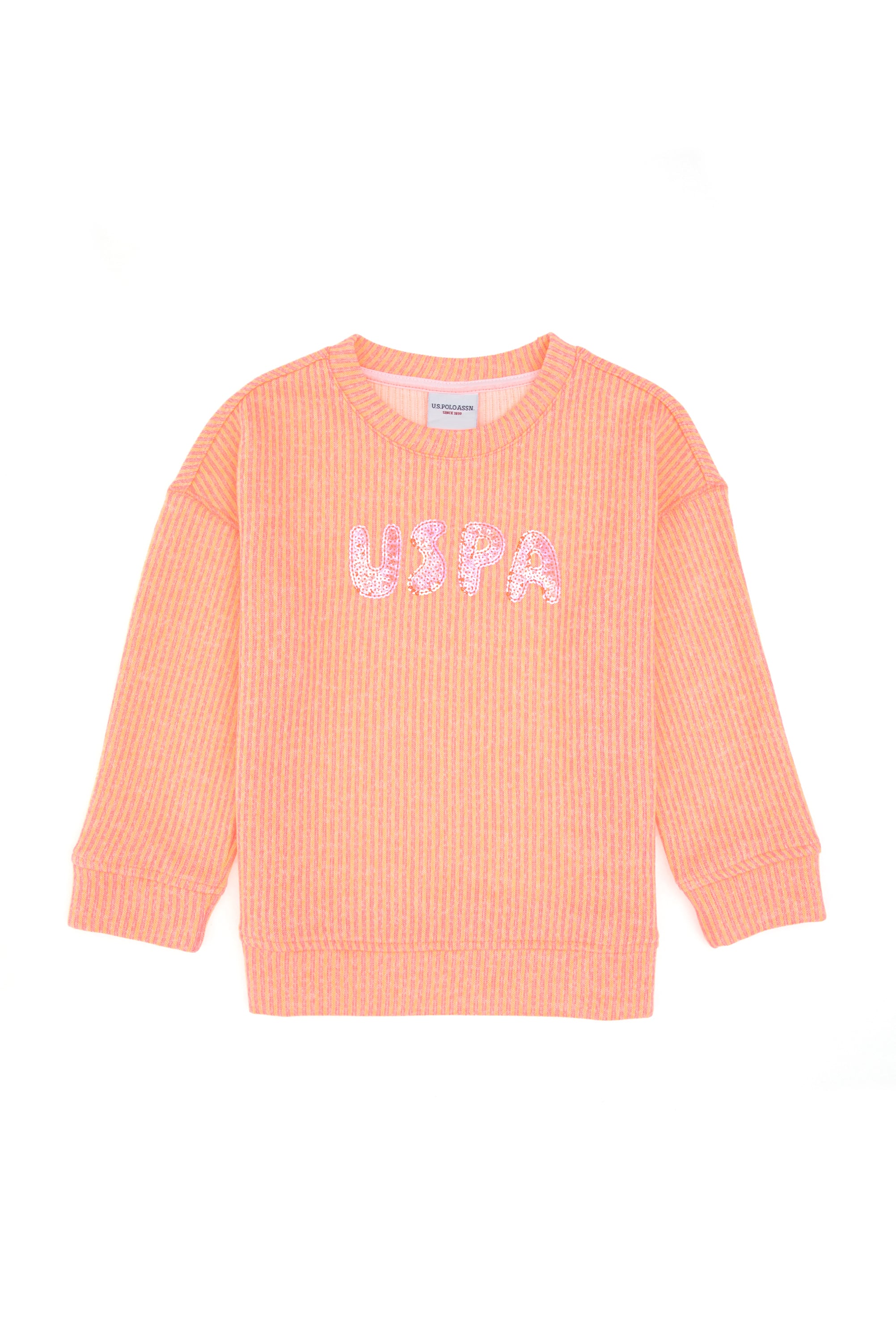 سویشرت یقه گرد نئونی صورتی ریلکس دخترانه یو اس پولو | US POLO ASSN