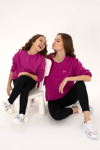 سویشرت یقه گرد ساده فوشیا برس خورده  ارغوانی  رگولار  دخترانه یو اس پولو | US POLO ASSN