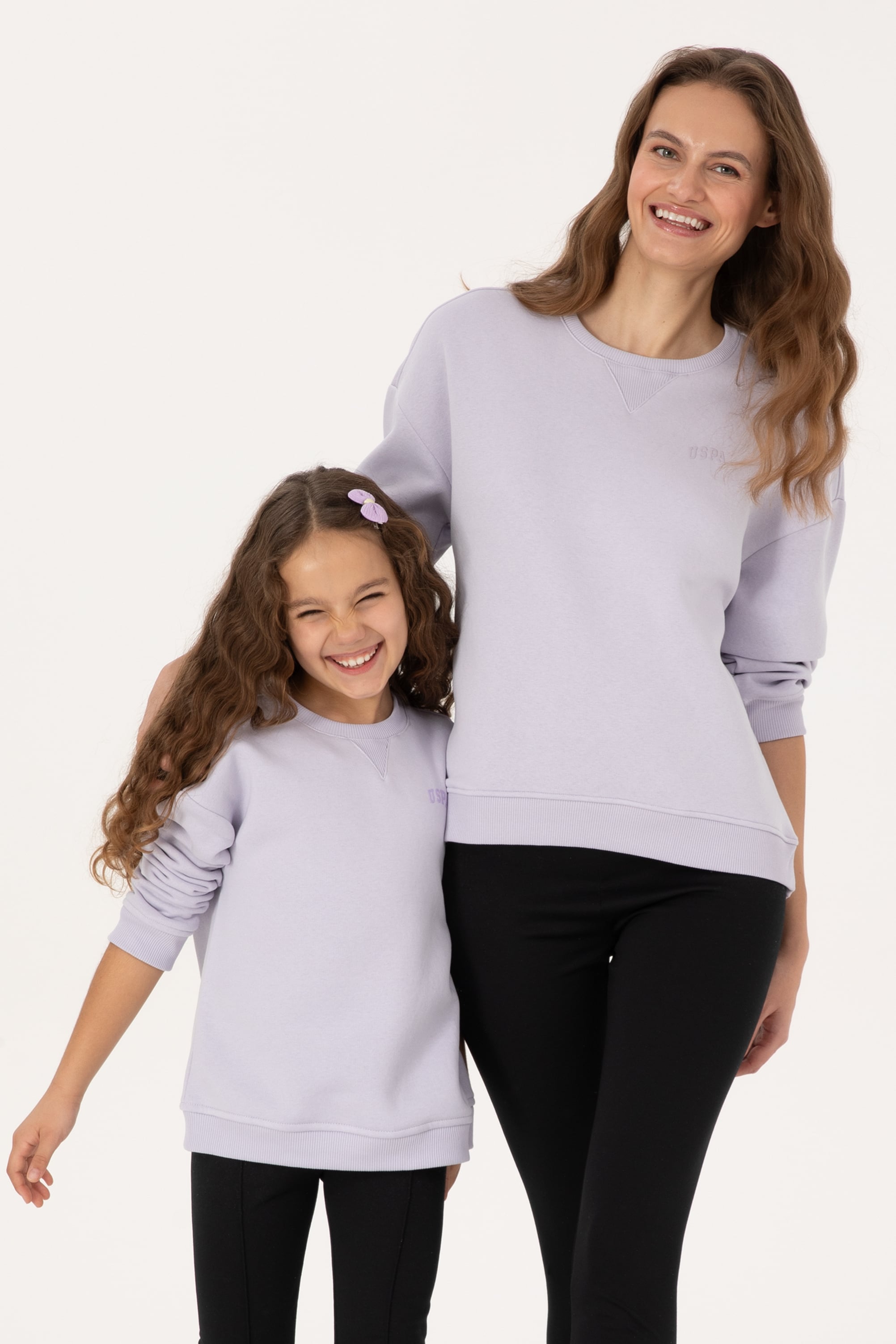 سویشرت یقه گرد سادهبه رنگ یاسی یاسی رگولار دخترانه یو اس پولو | US POLO ASSN