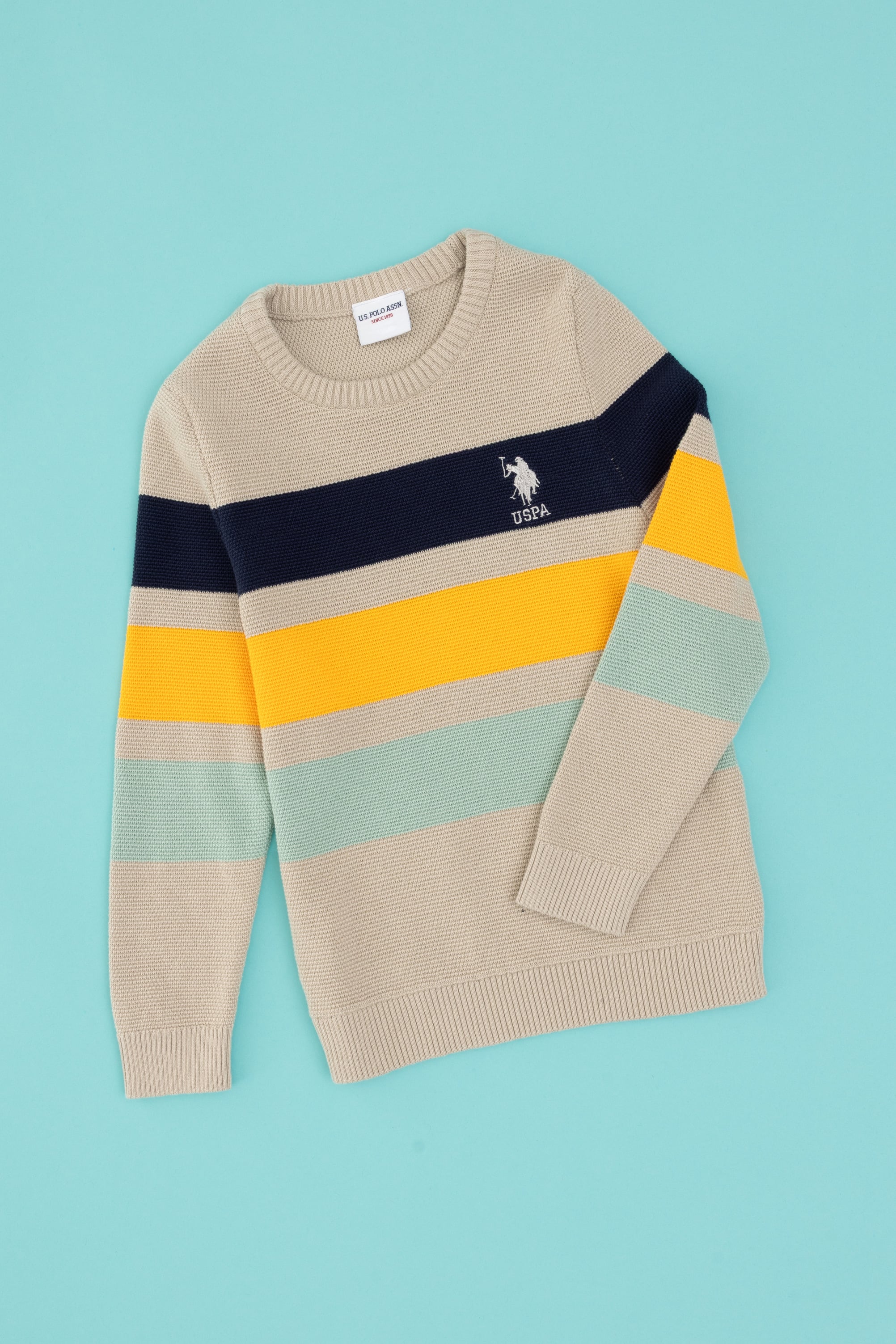 پلیور یقه گرد سنگ خاکستری ملانژ رگولار پسرانه یو اس پولو | US POLO ASSN