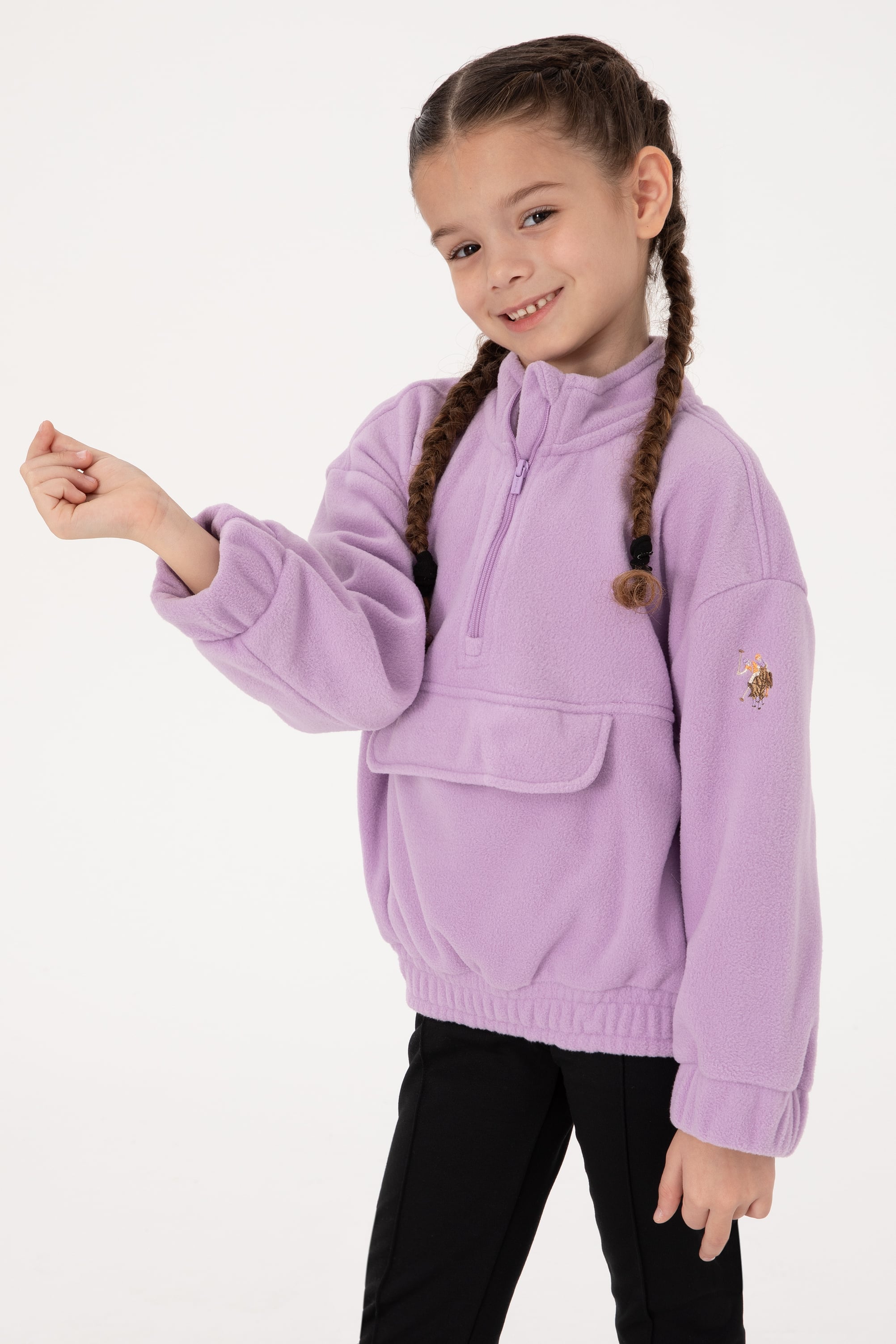 سویشرت نیم زیپ پشمی یاسی یاسی ریلکس دخترانه یو اس پولو | US POLO ASSN