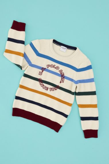 ژاکت یقه گرد کرم  کرمی  رگولار  پسرانه یو اس پولو | US POLO ASSN