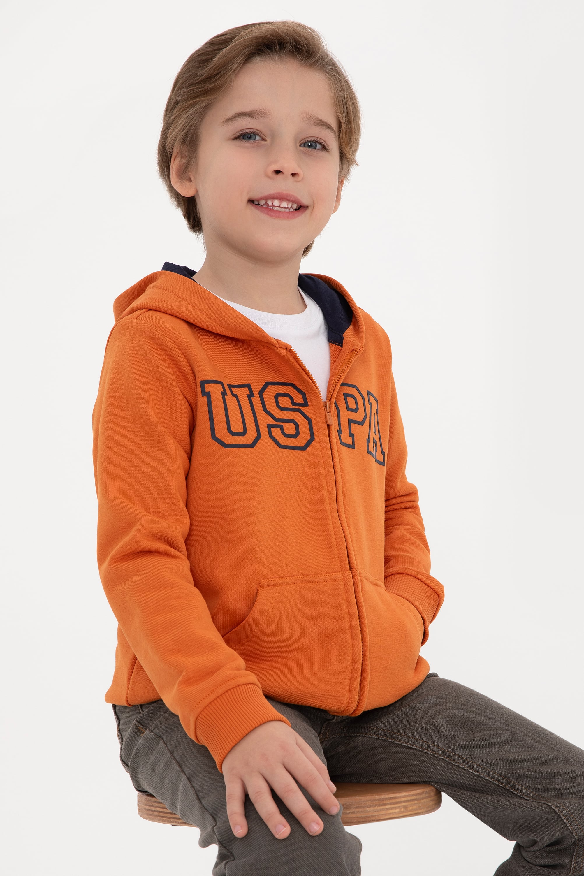 ژاکت بافتنی کلاه دار زیپ دارمدل مسی مسی رگولار پسرانه یو اس پولو | US POLO ASSN